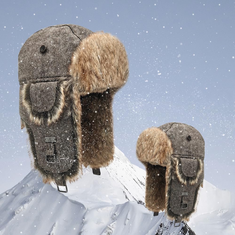 Winter Trapper Hat,Warm Faux Fur Aviator Hat,Russian Trooper Hunting Ski Hat with Ear Flaps for Men & Women - Image 2
