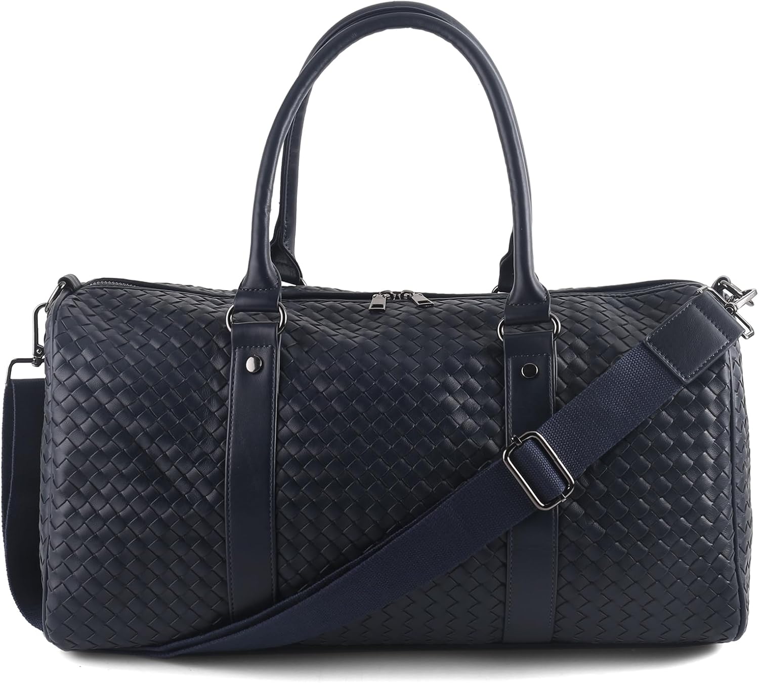 Weekender Bags for Women Designer Duffle Bag for Men, Woven Leather Carry On Travel Bag with Wet Compartment Large Capacity Water-resistant Gym Tote (Dark Blue)