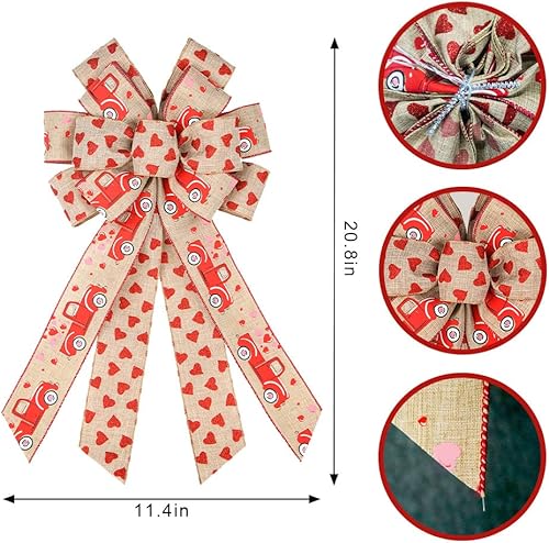 Miniatura 8 de Threetols Arcos grandes para corona del día de San Valentín, lazos de búfalo blanco y negro para puerta delantera, lazos de decoración de corazón