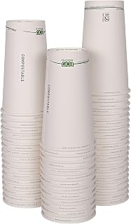 ECO PRODUCTS Compostable Disposable GreenStripe 20oz Coffee Cups, Pack of 50, White Single Wall Hot Paper Cup, Plant Based PLA Lining, Biodegradable