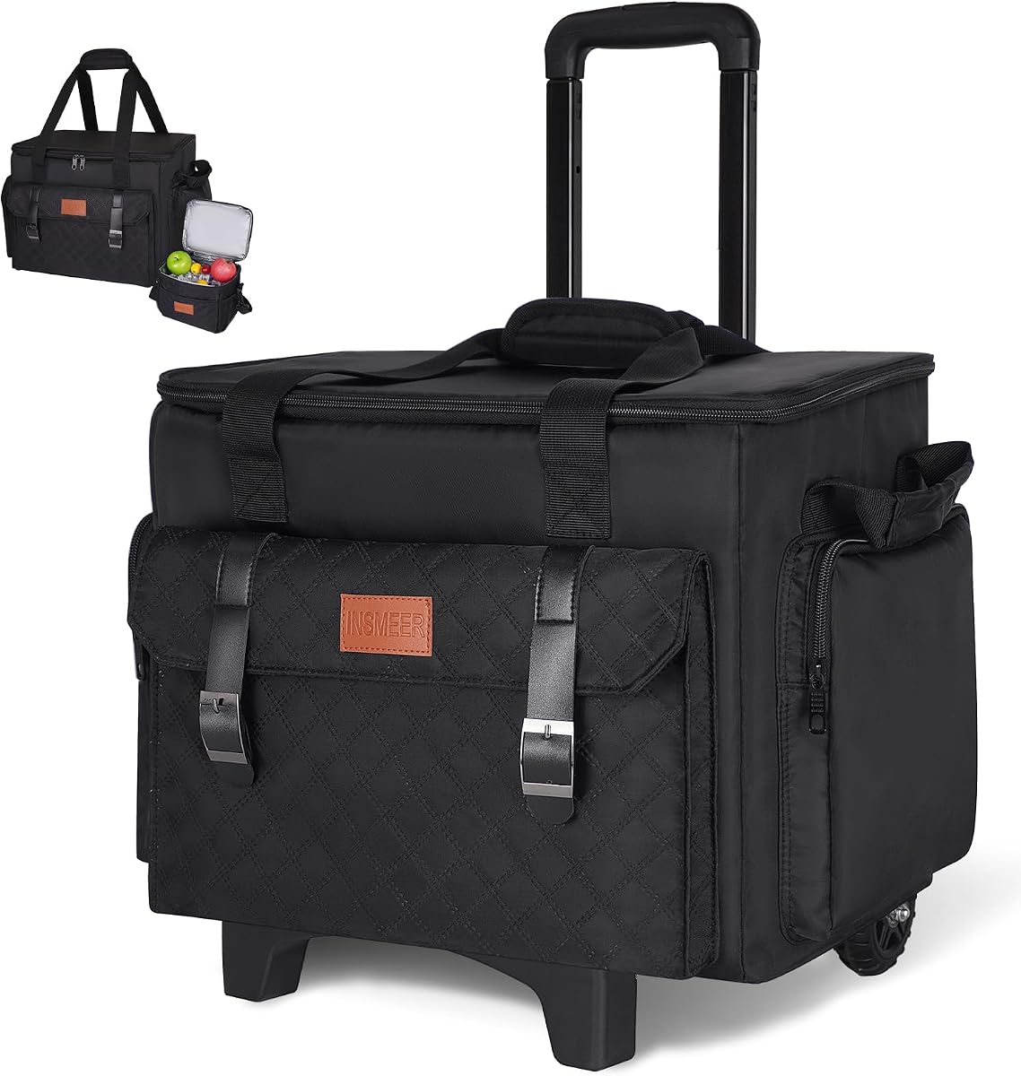 Rolling Teacher Bag with Wheels,Wheeled Teacher Tote Bag with Insulated Lunch Bag,with Padded Laptop Compartment