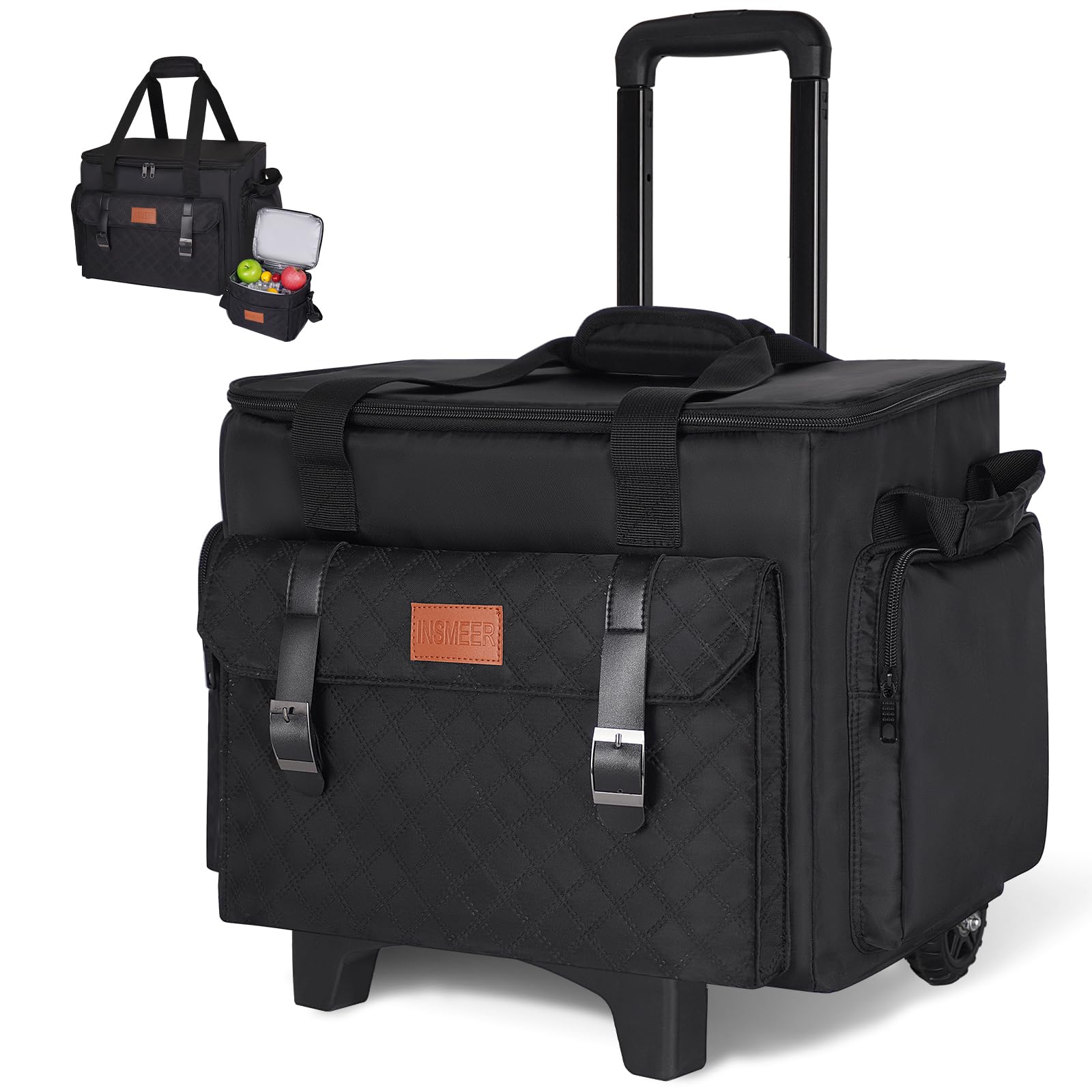INSMEER Sac à roulettes pour enseignant avec compartiment pour ordinateur portable de 15,6", sac fourre-tout à roulettes pour enseignants avec sac à déjeuner supplémentaire, sac à roulettes 3 en 1