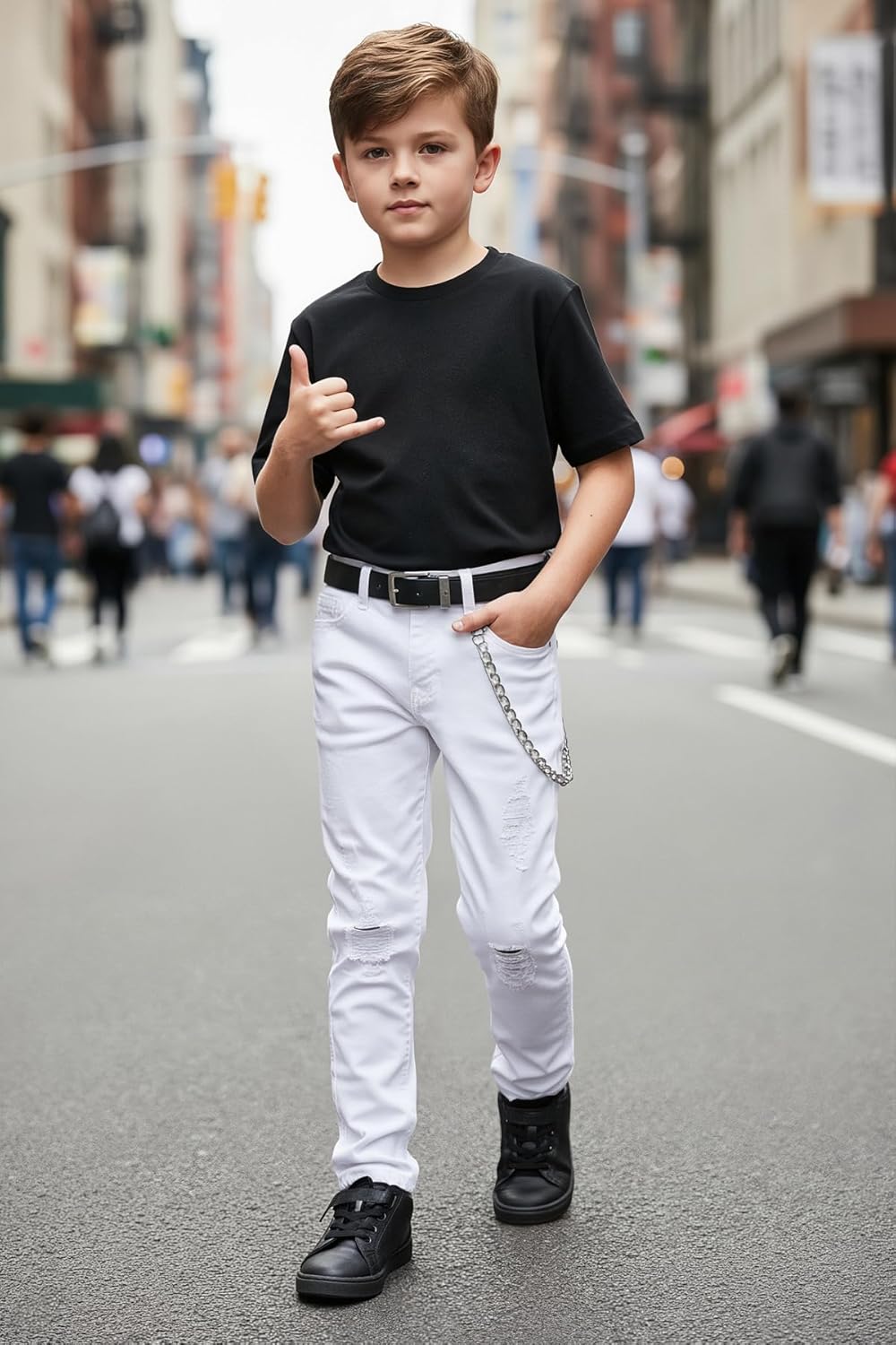 Boy's Skinny Fit Ripped Destroyed Distressed Stretch Slim Jeans Pants - Image 5