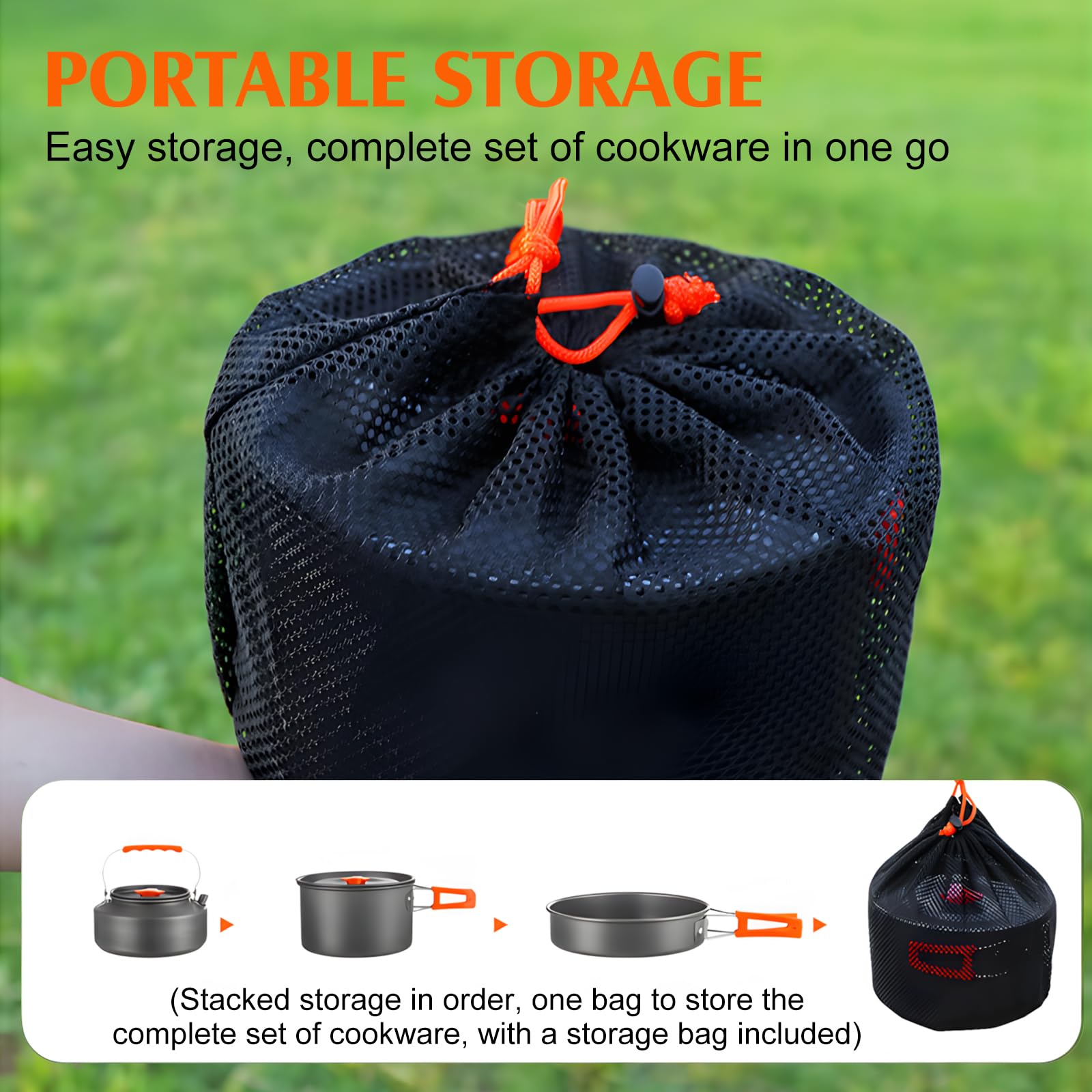 Camping Kochgeschirr Set, 10-teiliges Outdoor Geschirr Set, Kochtopf Set mit Camping Topf, Camping Bratpfanne und Teekannen für 3-5 Personen für Outdoor Kochen Wandern Picknick BBQ