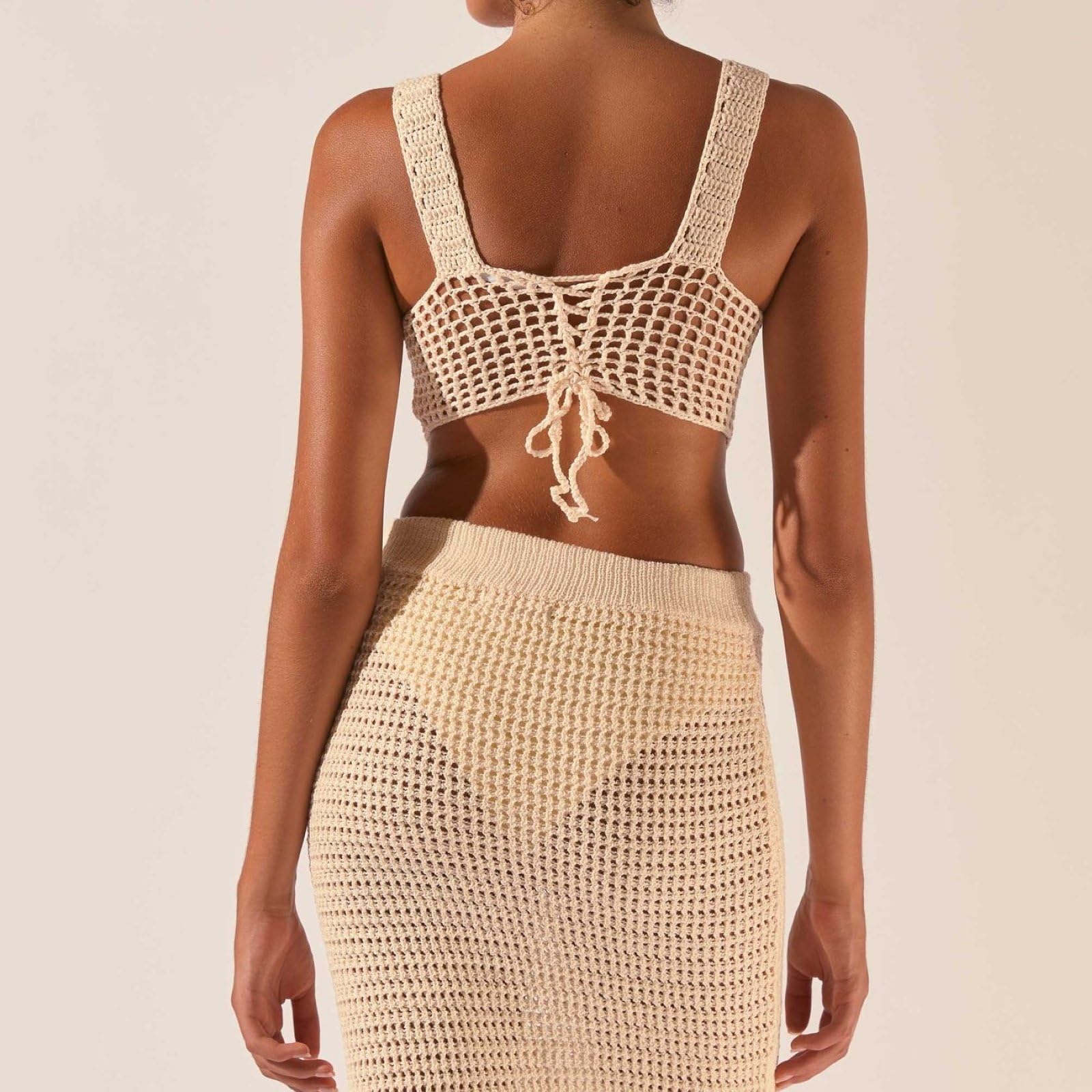 Set Gonna Da Donna in Maglia 2 Pezzi Hollow Out Halter Crop Top E Bodycon Set Gonna Lunga