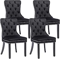 Vista 57 de KCC Juego de 6 sillas de comedor de terciopelo, silla de comedor tapizada de alta gama con respaldo acolchado, anillo de tracción de cabeza de Beige