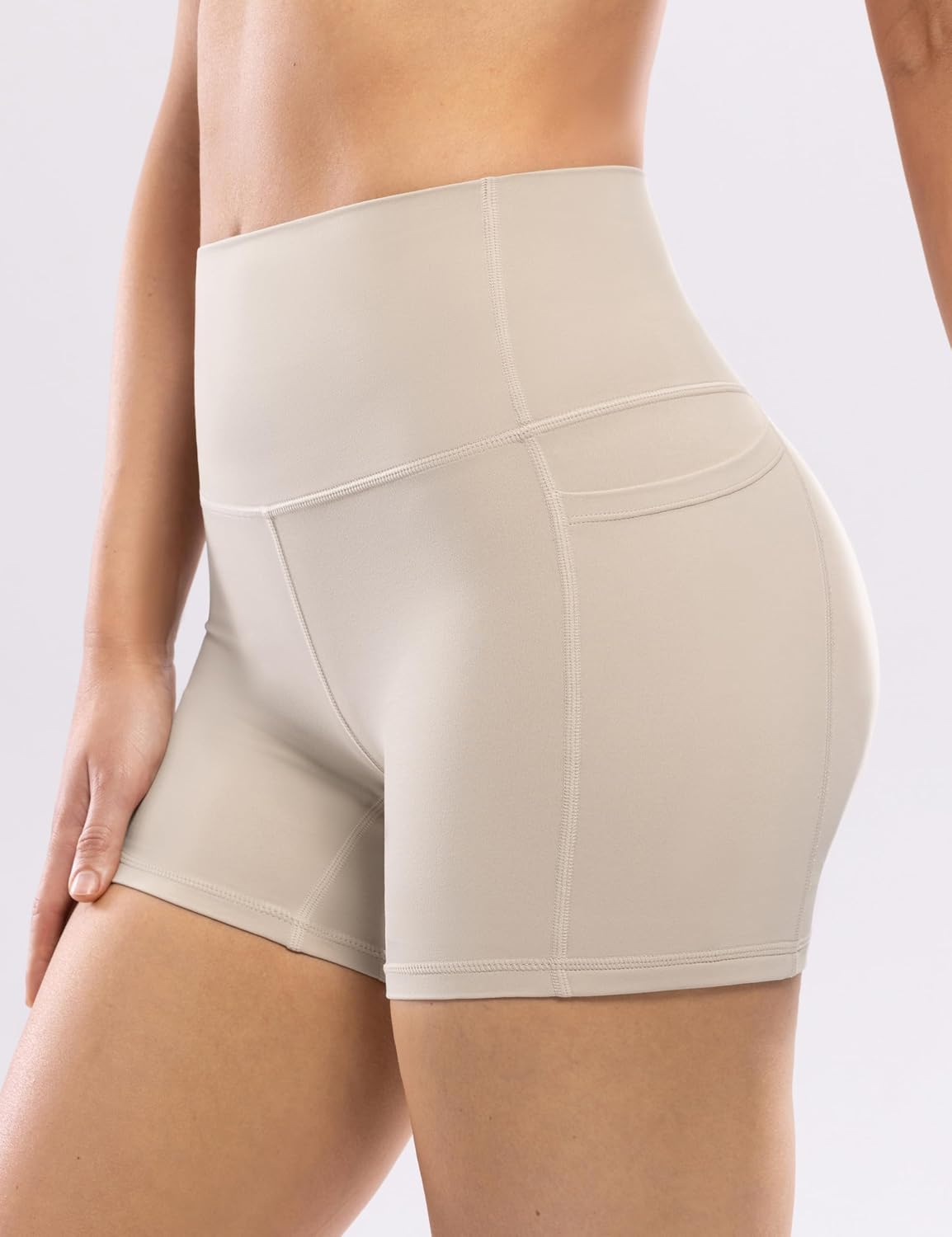 POSHDIVAH Women's Creamluxe Yoga Shorts with Pockets - 2.5"/4"/6"/8"/10" High Waisted Workout Volleyball Running Shorts