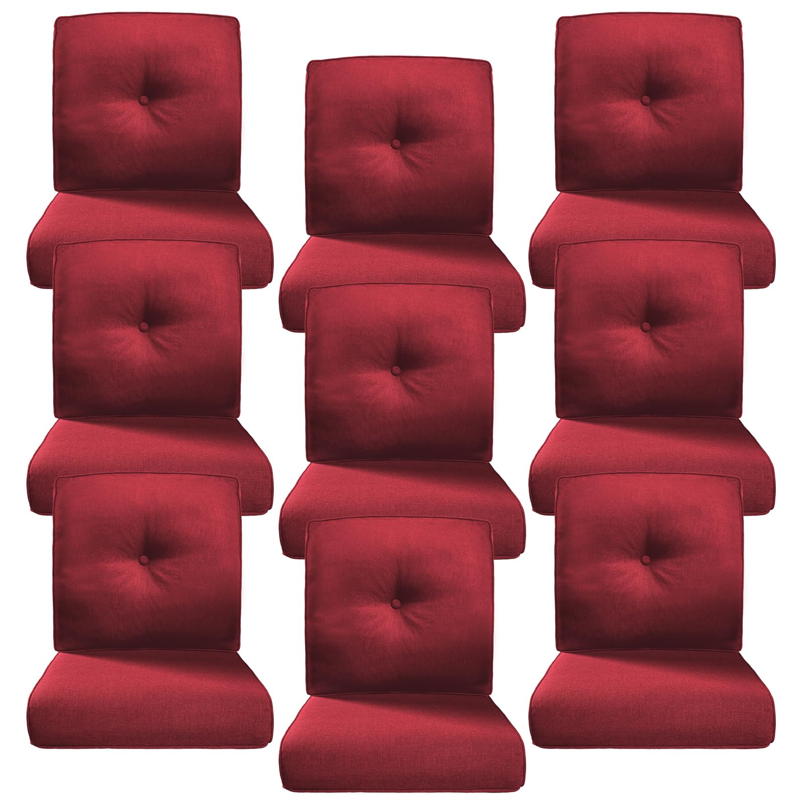 Luxury 4" Thick Outdoor Cushion Set of 9 - 22x24 Patio Furniture Cushions with 28D High-Density Foam, Water-Resistant &amp; Fade-Resistant Fabric, Removable Covers for Patio Furniture Sofa Couch -Red