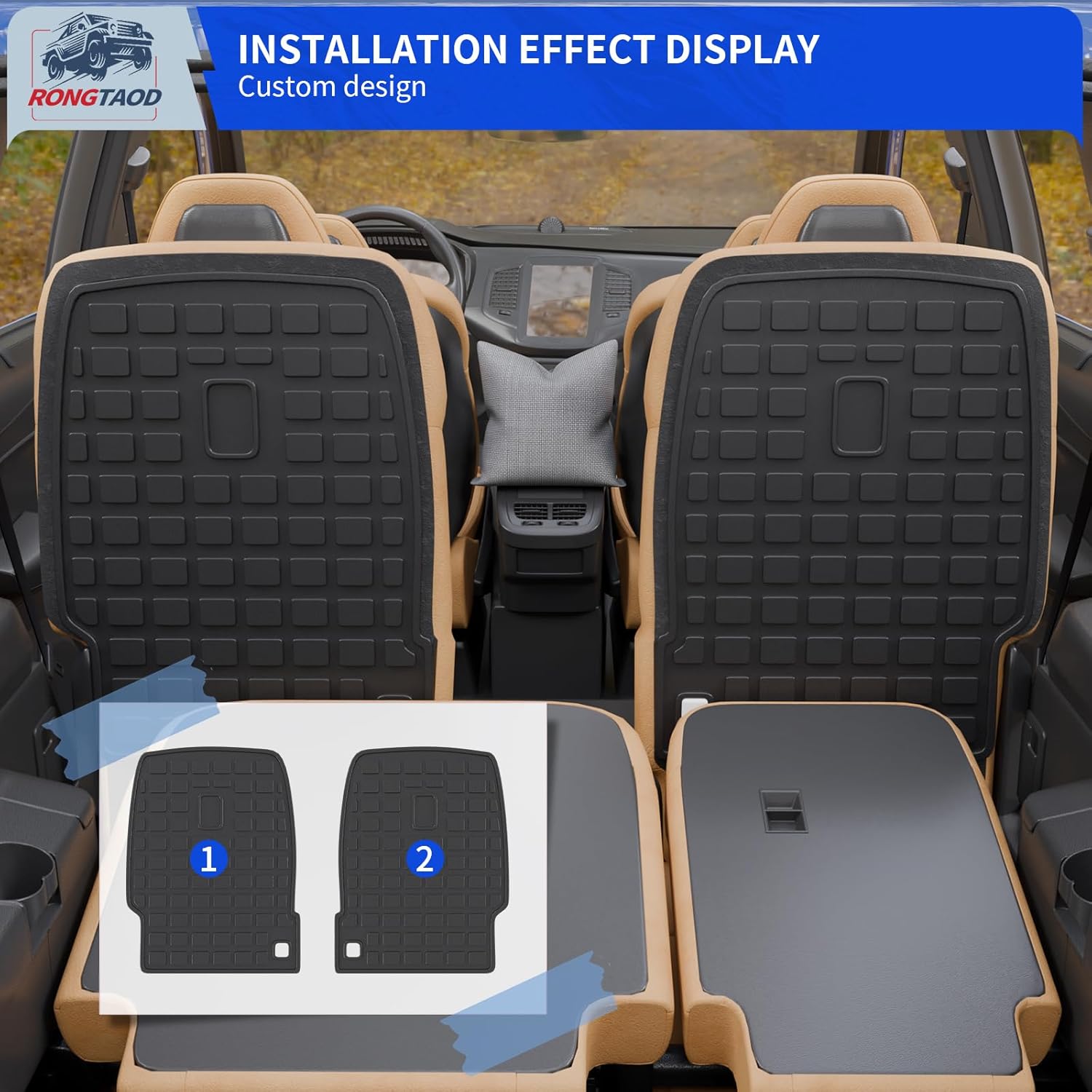 Rongtaod Cargo Mat Compatible with 2020-2025 Hyundai Palisade 7 Seats Trunk Mat Cargo Mat Cargo Liner All Weather Trunk Liner Kick Mat 2024 Palisade Accessories (2nd Row Backrest Mats)