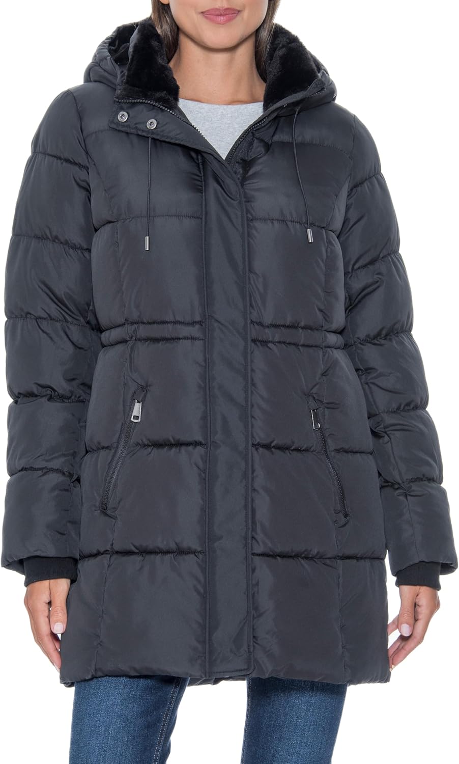 Sebby S.E.B Women's 3/4 Puffer Coat with Cozy Faux Fur