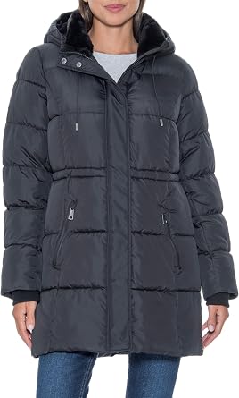 Sebby S.E.B Womens 3/4 Puffer Coat with Cozy Faux Fur