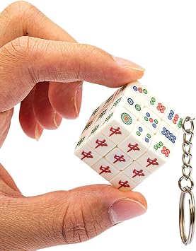 Mahjong 3x3 Mini Cube Keychain - Stickerless Design Pocket Key Chain Cube Puzzle, Chinese Game Novelty Gift & Fidget Toy for Adults