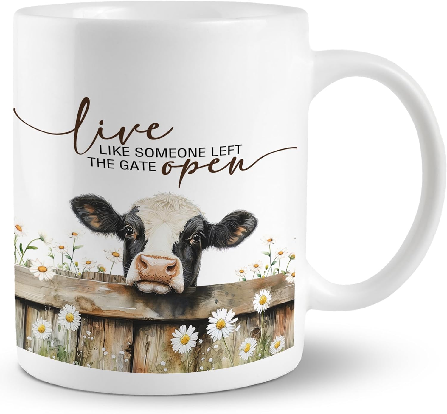 Funny Cow Floral Mug, Rustic Farmhouse Live Like Someone Left The Gate Open Coffee Cups Ceramic, Cow Lovers Gifts for Women, Animal Lovers Gifts Coffee Mug Cup for Women