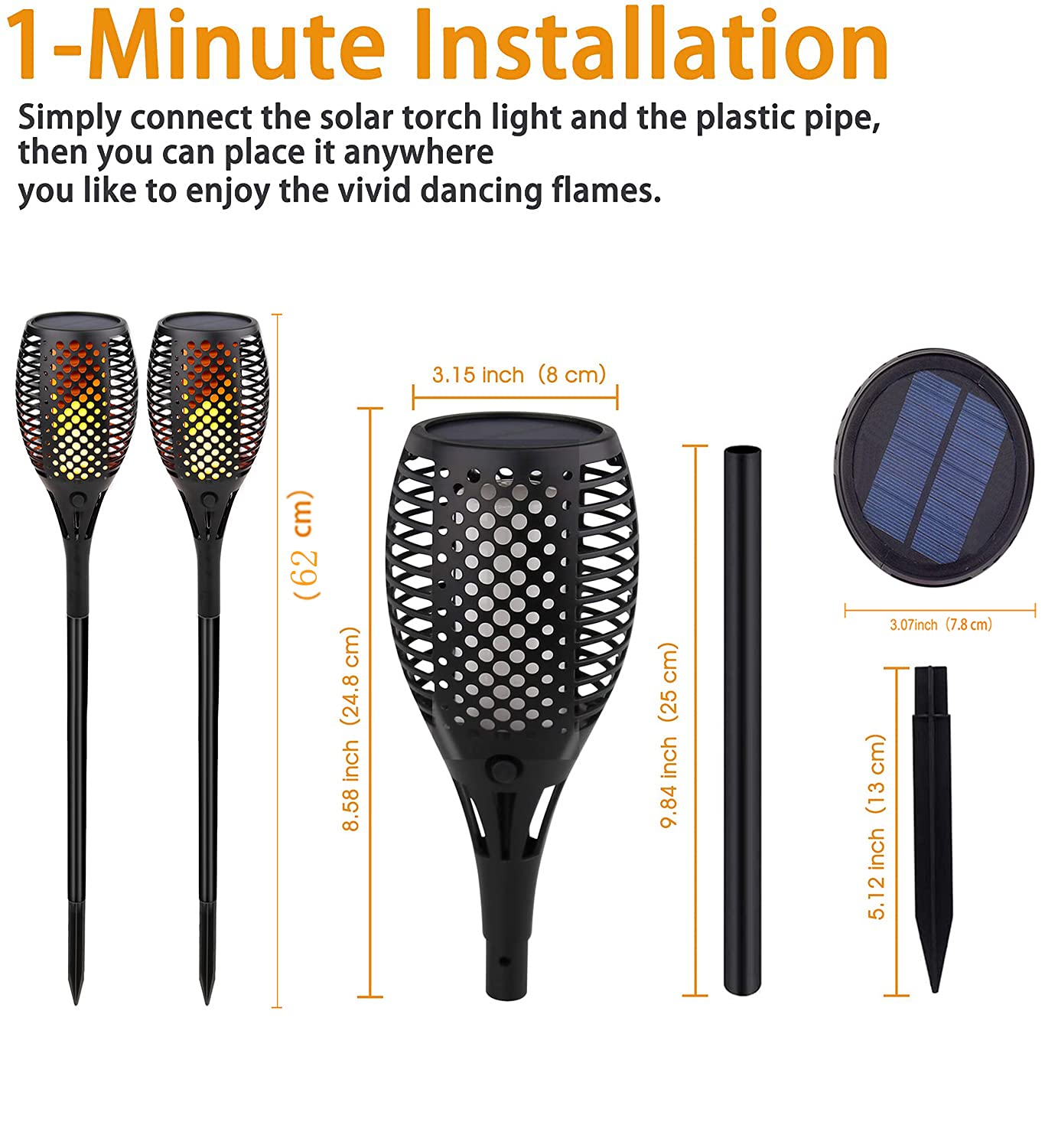 Shinmax Solarleuchte Solar Fackeln Solarlampen für Außen 33 LED Flamme Lampe IP65 Wasserdicht Solar Fackel Gartenlicht Solar Flammenlicht Auto EIN/Aus Deko für Garten Hof, Balkon, Korridor,Weg