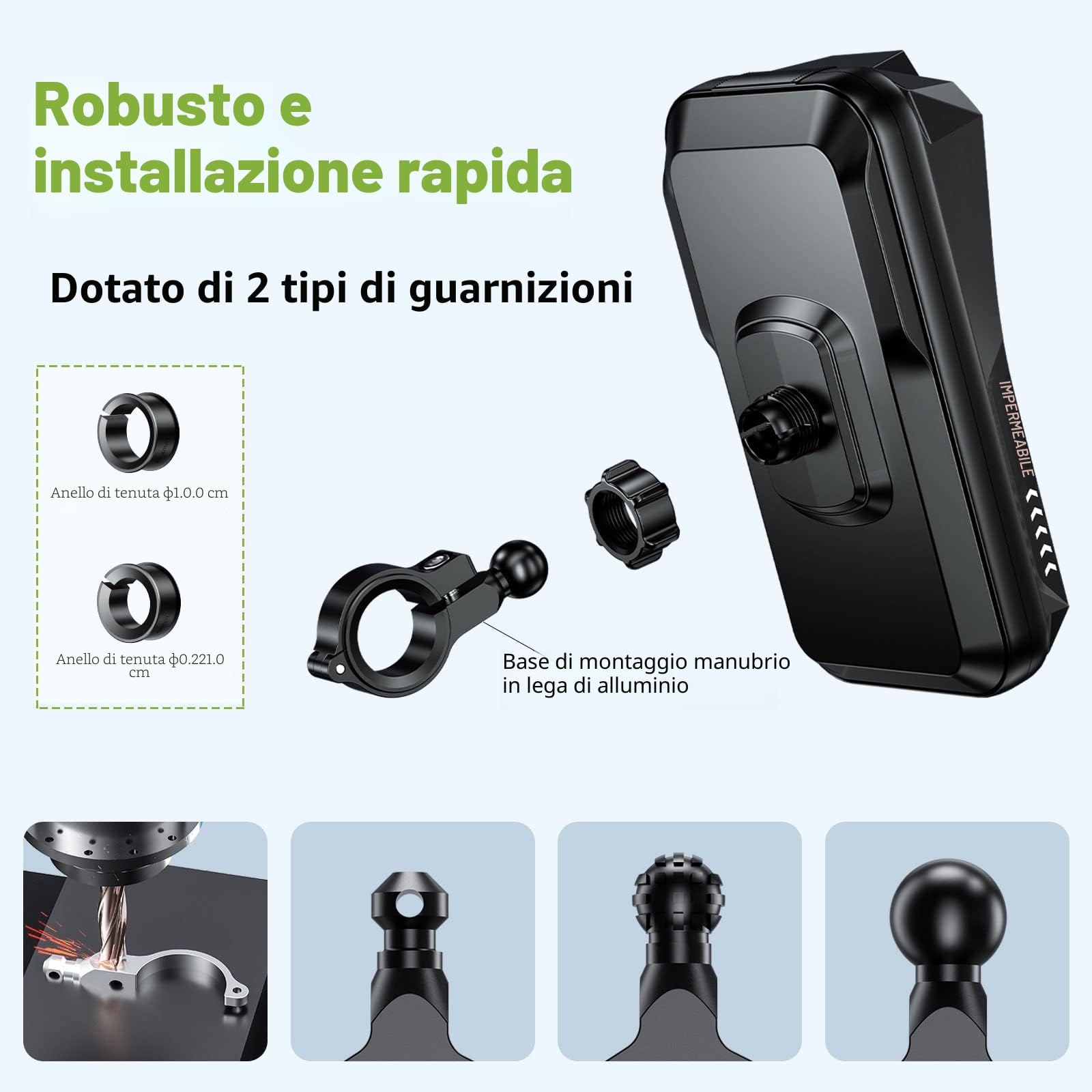 Porta Cellulare Impermeabile, Supporto Telefono Antivibrazione Moto, Scooter con Touch Screen Rotazione di 360° per Smartphone 4.7" a 7.0"