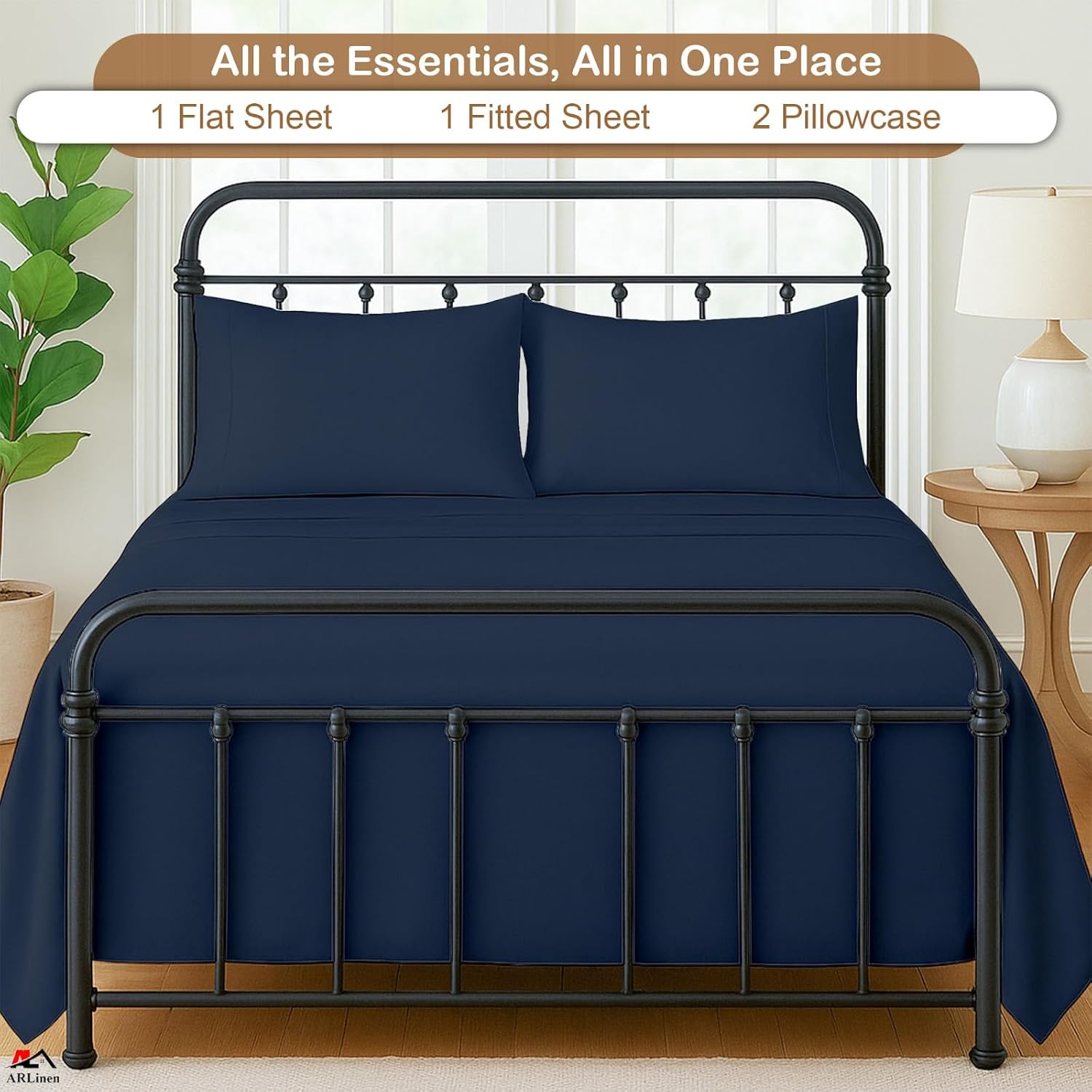 ARlinen Premium Cotton RV Sheet Set - Navy Blue Solid Camper King Size (70" x 80"), Motorhome & Travel Trailer Fitted Sheets for 8-10 Inch Deep Mattress, Soft & Breathable Bedding for RV Beds