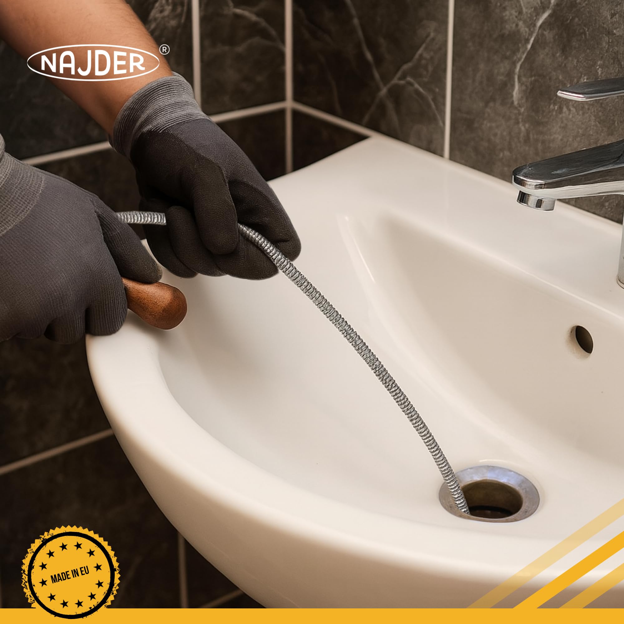 NAJDER Sbloccatore professionale di tubi con testa ad artiglio 9 mm x 20 m, spirale per la pulizia dei tubi, sblocco dello scarico, sonda di sblocco per lavello della cucina, vasca da bagno