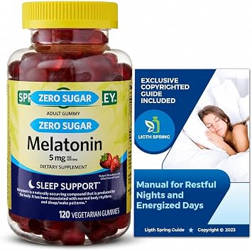 Spring Zero Sugar Melatonin 5 MG, 120 Gummies Sleep Support Bundle with Exclusive Manual for Restful Nights and Energized Days - Better Ligth&Spring Guide