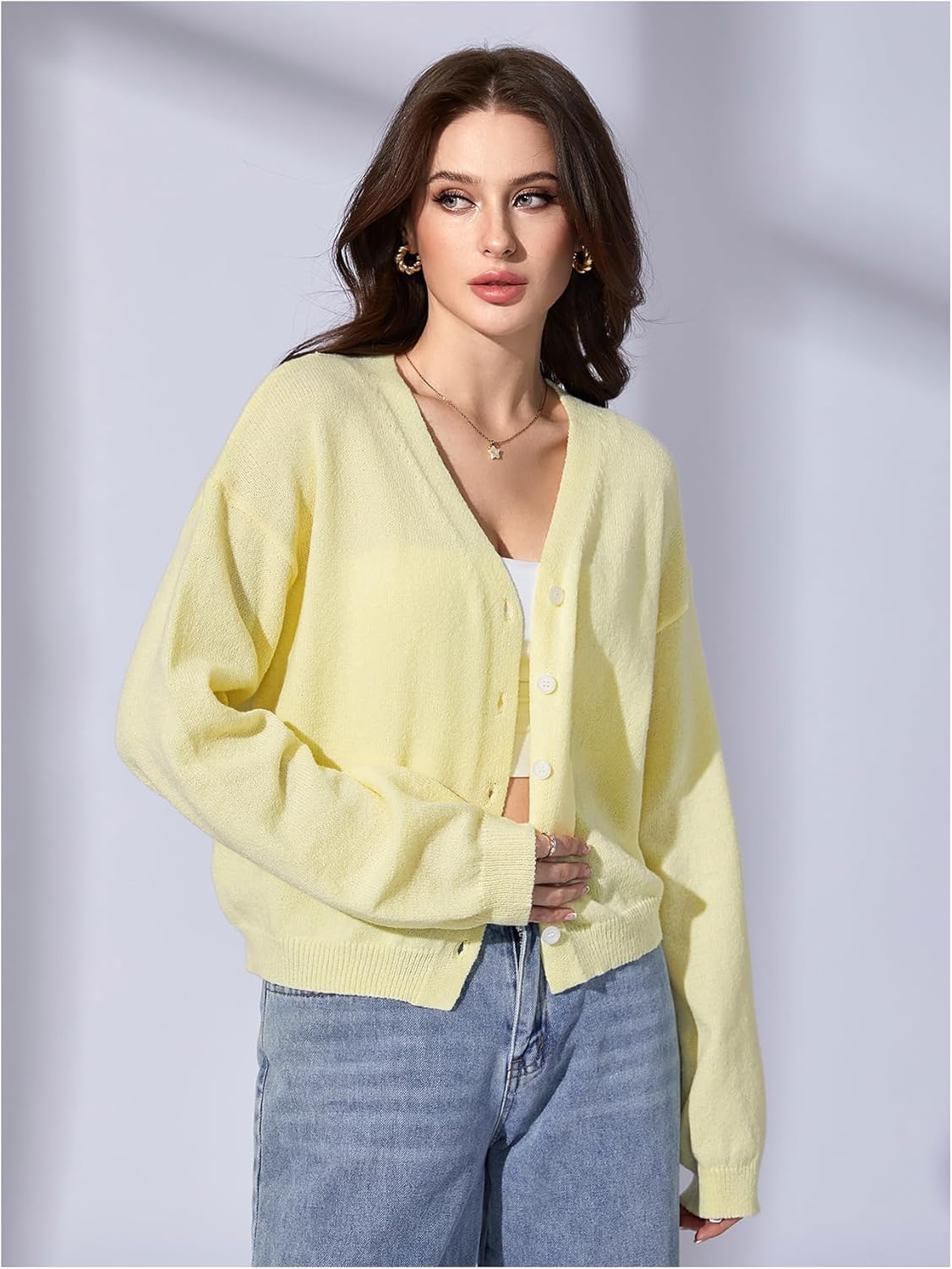 OYOANGLE Women's Knit Button Front Cardigan Drop Shoulder Long Sleeve Loose Cardigan Sweater Fall Fashion Outerwear - Image 4