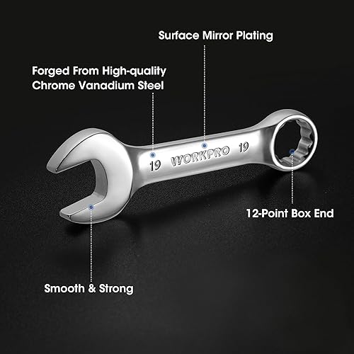 Miniatura 5 de WORKPRO Juego de llaves rechonchas de 12 piezas, métricas de 0.315-0.748 in, acero Cr-V, juego de llaves combinadas pequeñas con estuche de Stotage