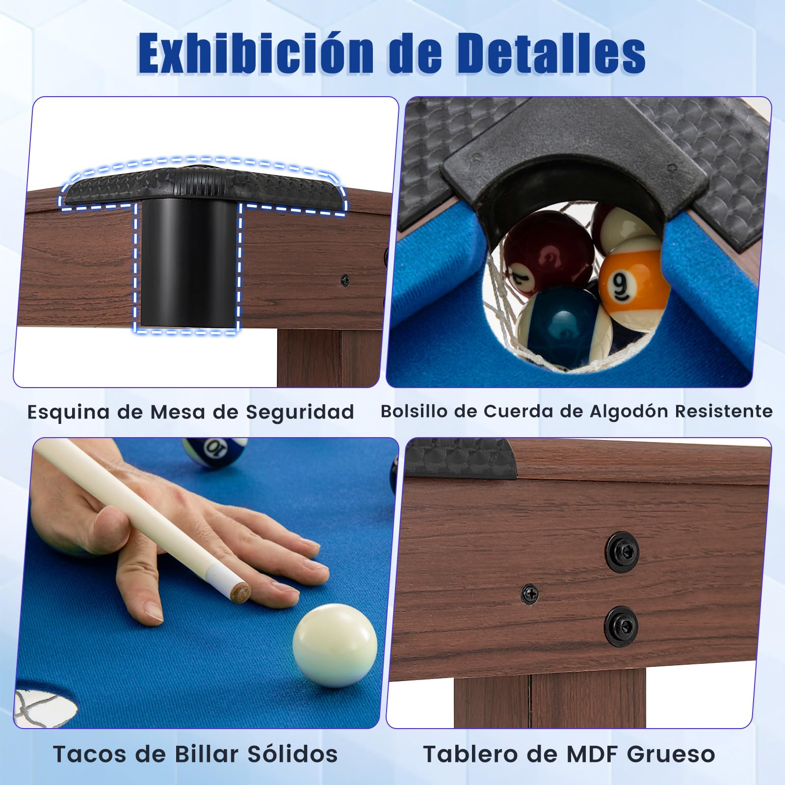 COSTWAY Mesa de Billar para Niños y Adultos, Mesa de Madera con Juego de Bolas, 2 Palos de Billar, 2 Tizas, Triángulo, Cepillo, para Sala Bar Gimnasio, 122 x 61 x 76 cm