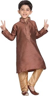 JBN Creation Boys' Full Sleeve Silk Blend Kurta Pyjama Set with Mandarin Collar, Featuring Ethnic Motifs, Self-Design, and... Price In India