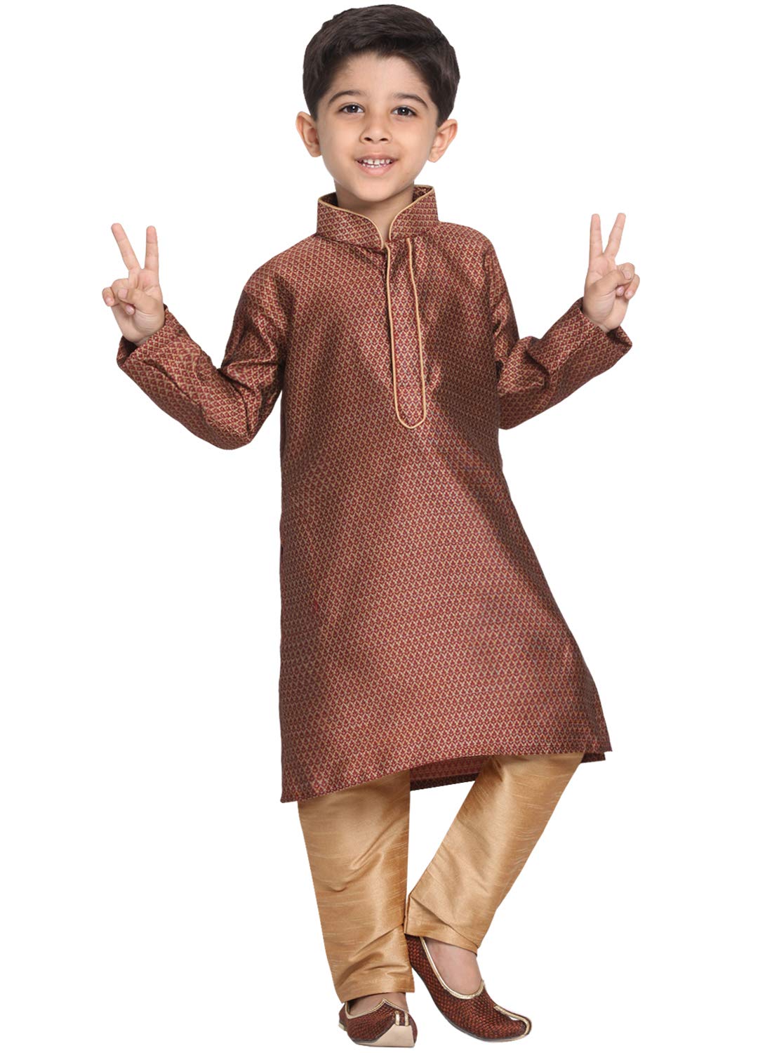 Jbn Creation Boys' Traditional Maroon & Rose Gold Silk Blend Kurta Pyjama Set For Weddings & Festivals_Vasbk023Manprg_20