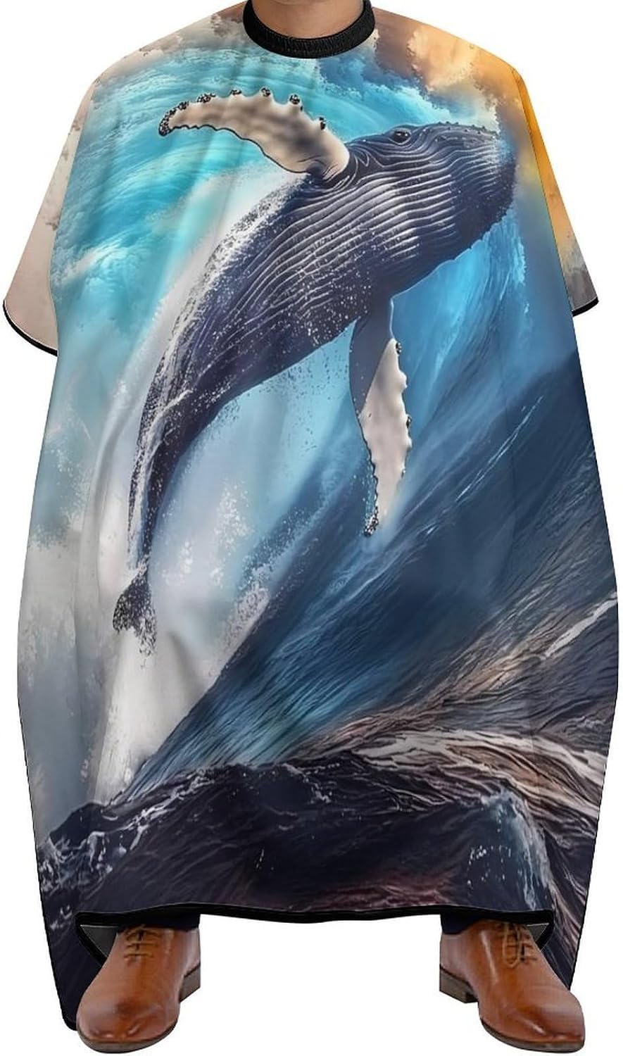 Surging Waves Whale Barber Cape Professional Hair Cutting Apron Hairdresser Cape for Men Women