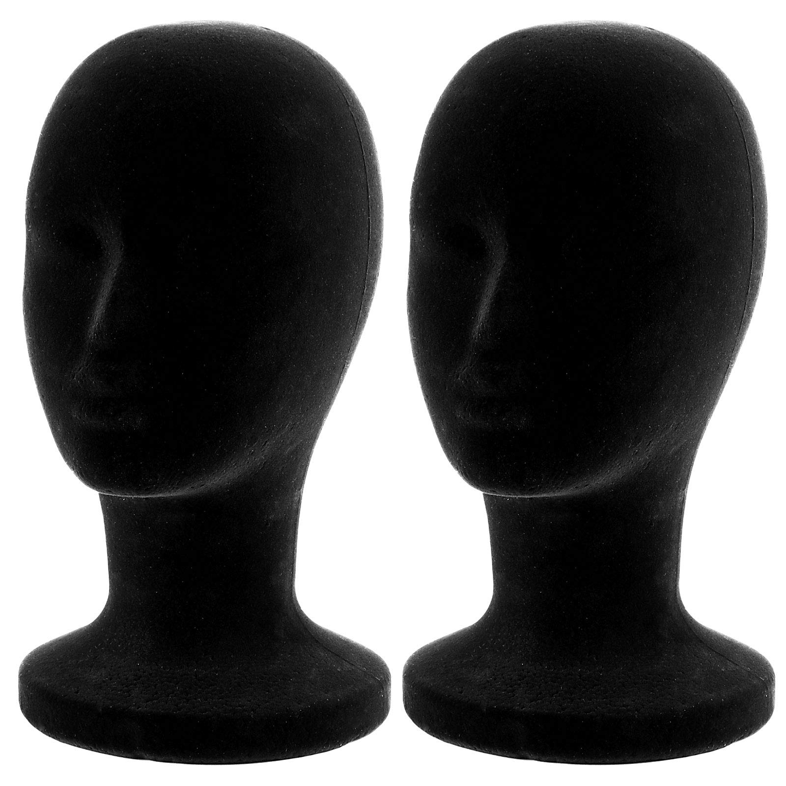 ZEONHEI 2 PCS 11.8 Inch Black Mannequin Wig Head, Female Flocking Styrofoam Foam Head for Hat, Hairpieces, Model Display