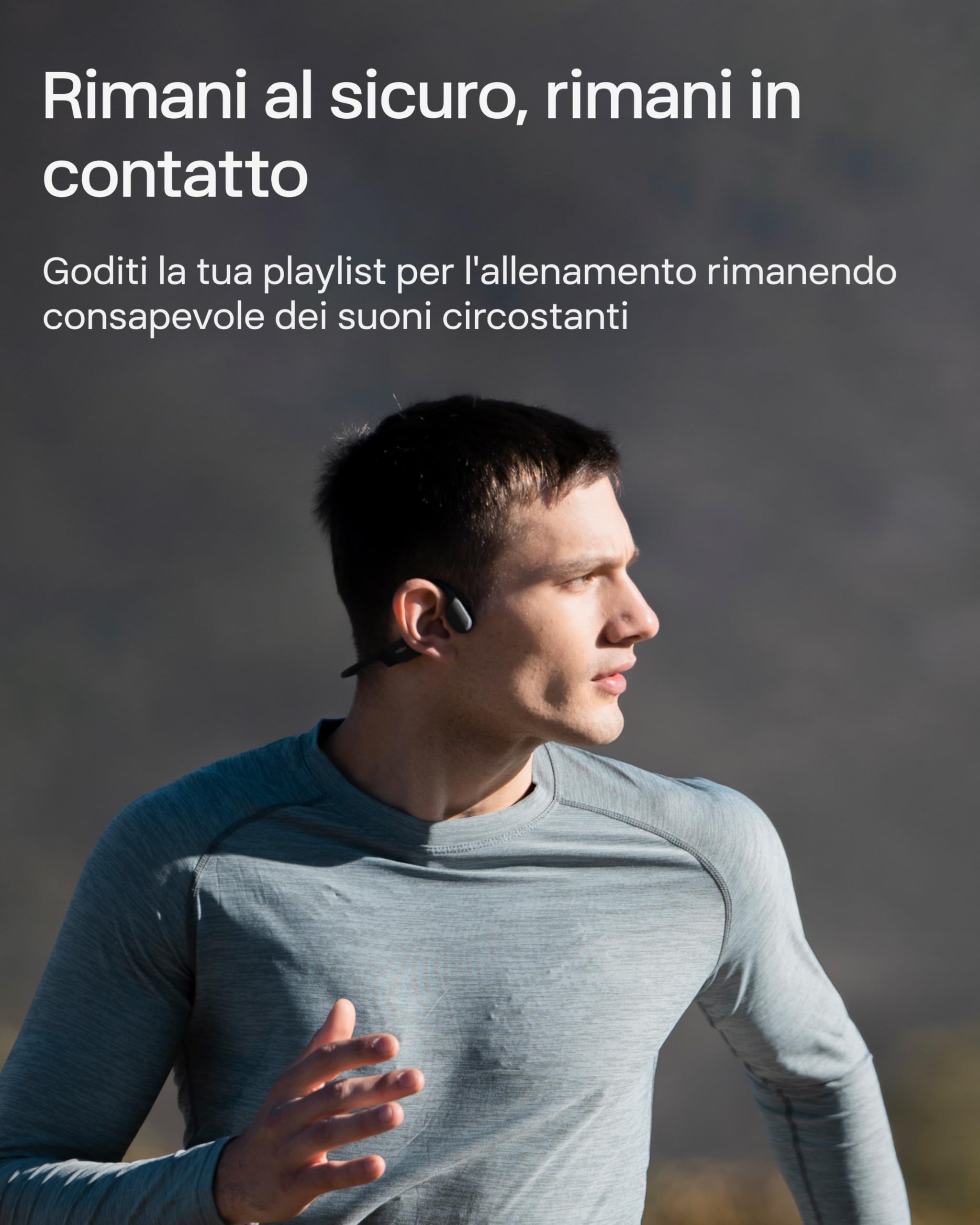 SHOKZ Auricolari OpenRun a conduzione ossea, auricolari sportivi Bluetooth open-ear con microfono, cuffie wireless impermeabili IP67, autonomia 8 ore, USB-C, Fascia auricolare sport, Nero