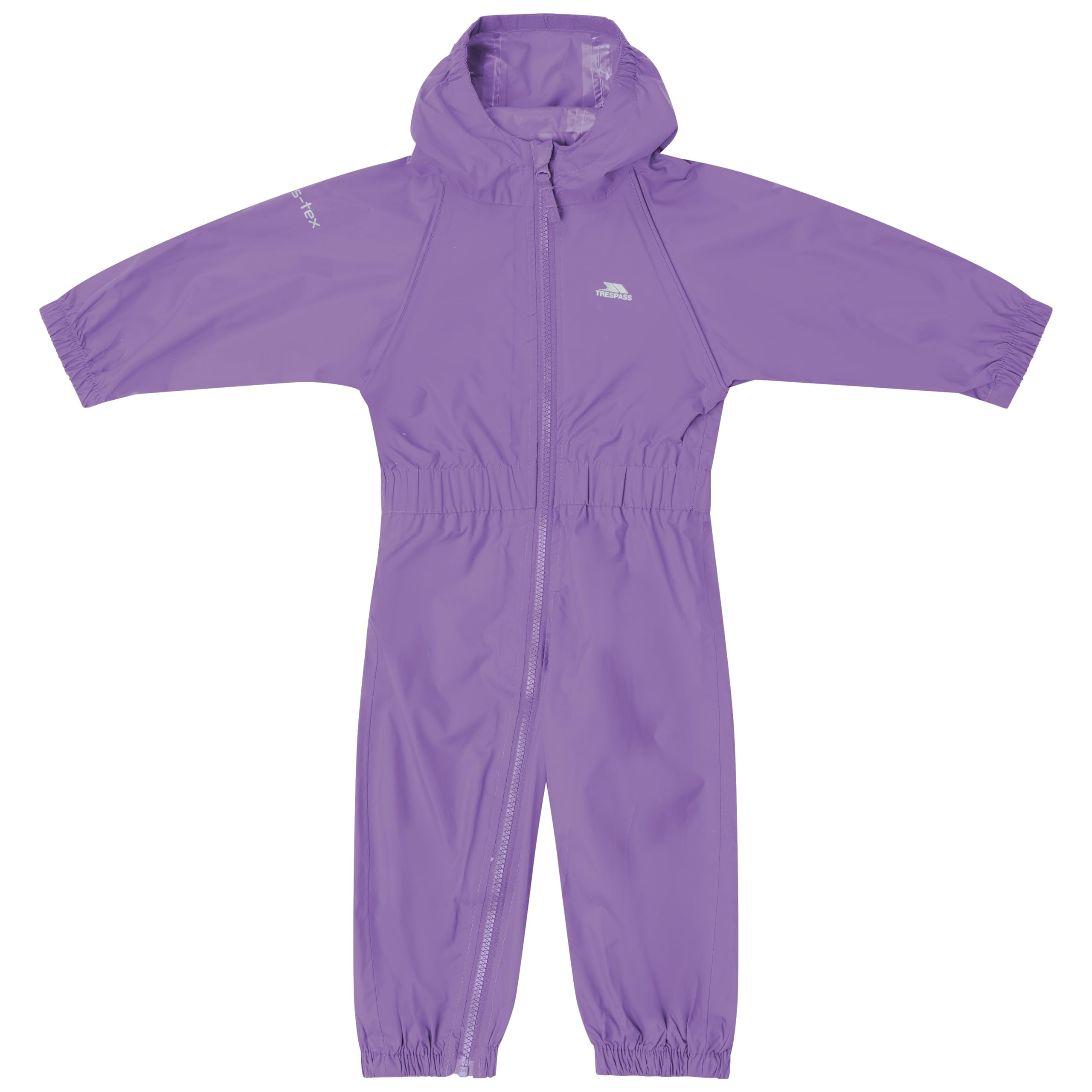 Trespass Unisex Kids Rainsuit Button - Grown on Hood, Elasticated Cuffs and Ankles, Elasticated Side Waist, Full Body Length Zip, Waterproof