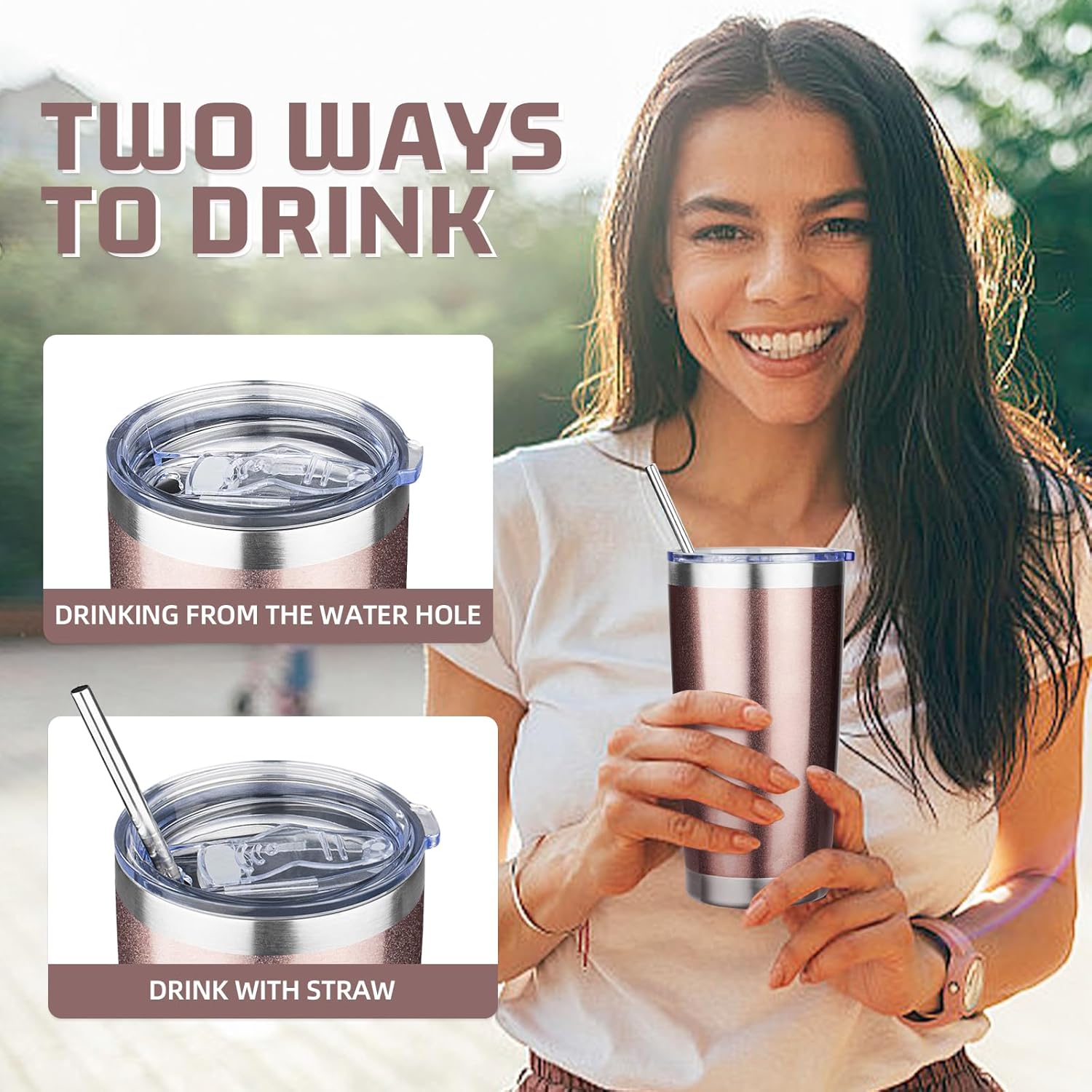 20 oz Tumbler with Lids and Straws, Stainless Steel Insulated Travel Coffee Mug, Double Wall Vacuum Insulated Tumblers, Powder Coated Coffee Tumbler for Cold & Hot Drinks (Rose Gold) - Image 4