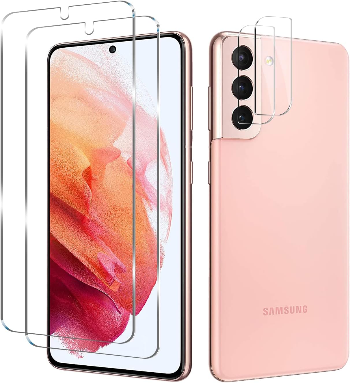 Galaxy S21 Plus Tempered Glass Screen Protector + Camera Lens Protector [ 2 + 2 Pack ][Case Friendly][Anti-Scratch][Ultrasonic Fingerprint Unlock] Clear HD Protective Film for Samsung Galaxy S21 Plus