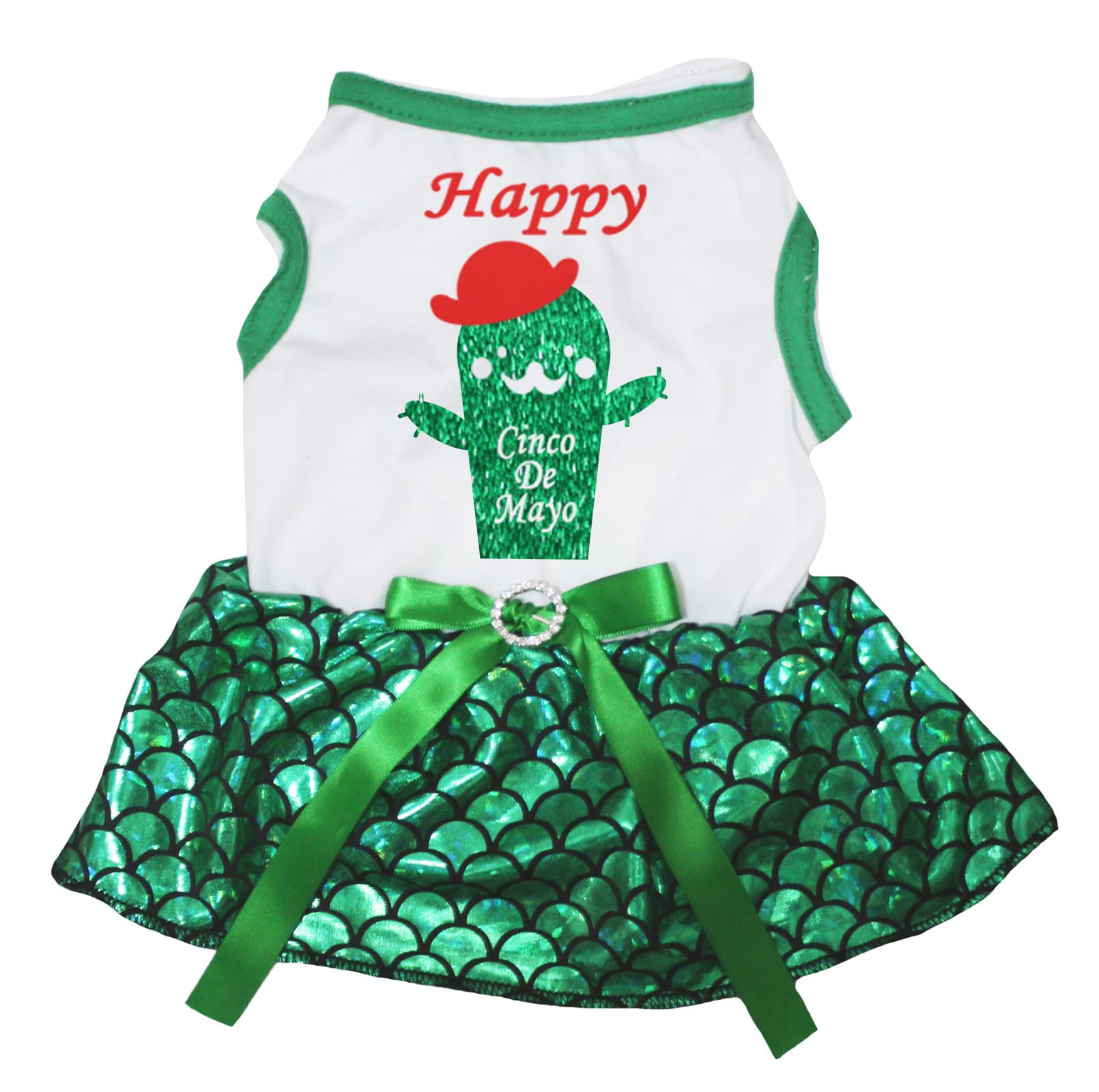 Robe de caniche pour Cinco de Mayo avec motif cactus vert et tutu sirène rigolo