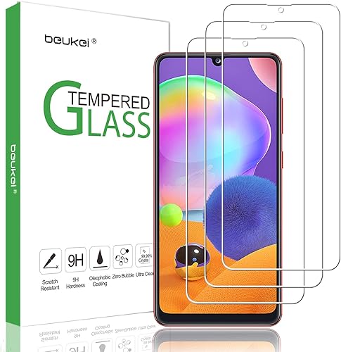 Protector de pantalla de vidrio templado compatible con Samsung Galaxy A31, antiarañazos, sin burbujas (paquete de 3)