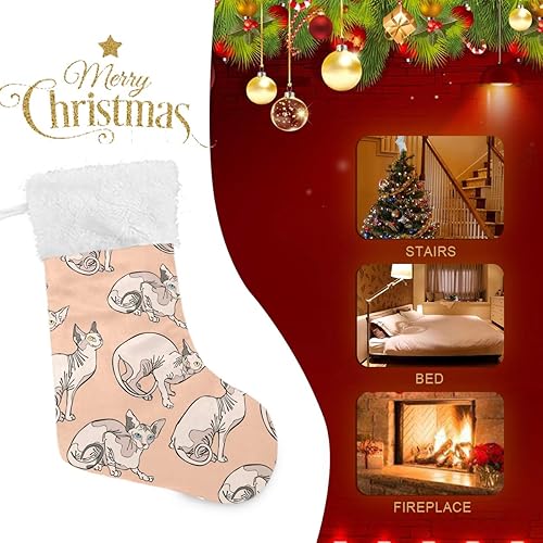 Miniatura 4 de Medias de Navidad con dibujos animados esfinge gato impresión Navidad medias ornamento regalos para la familia vacaciones fiesta decoración 2pcs