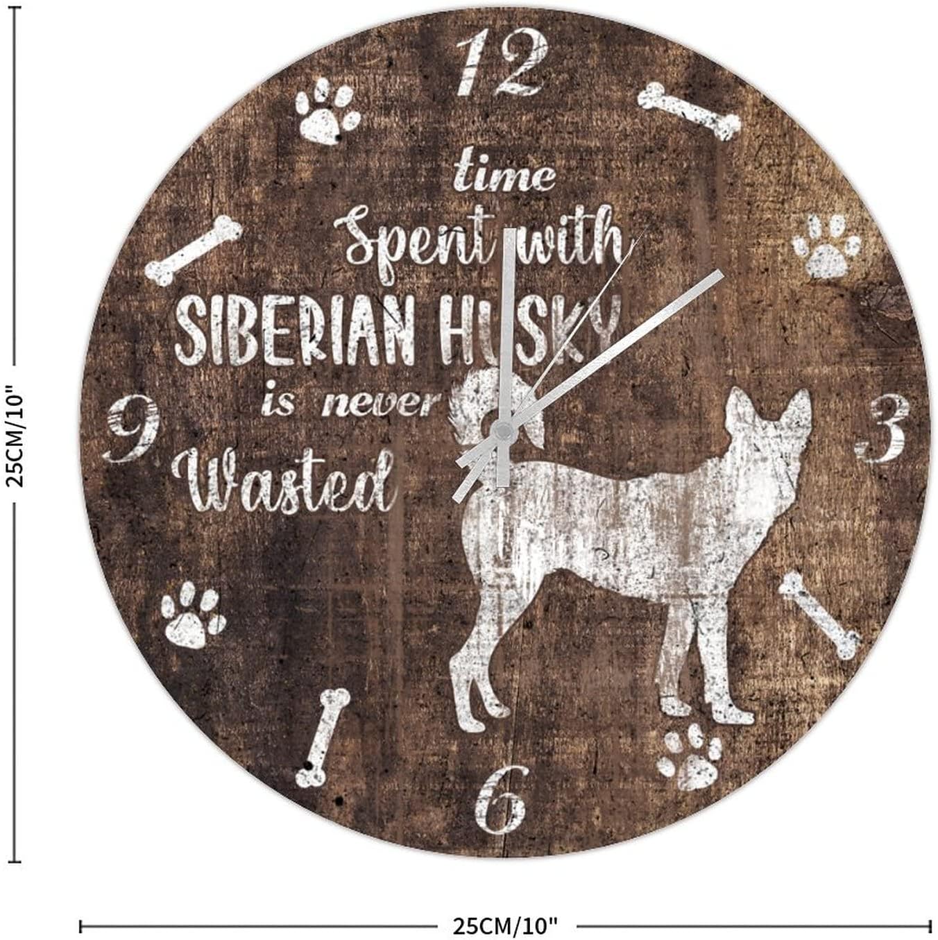 Funny Dog Motto Hanging Clock Pet Paw Print Wooden Clock 10in Non-Ticking Sweep Battery Operated Marine Style Popular Wall Decor for Home Farmhouse Living Room Condo Man Cave image 2
