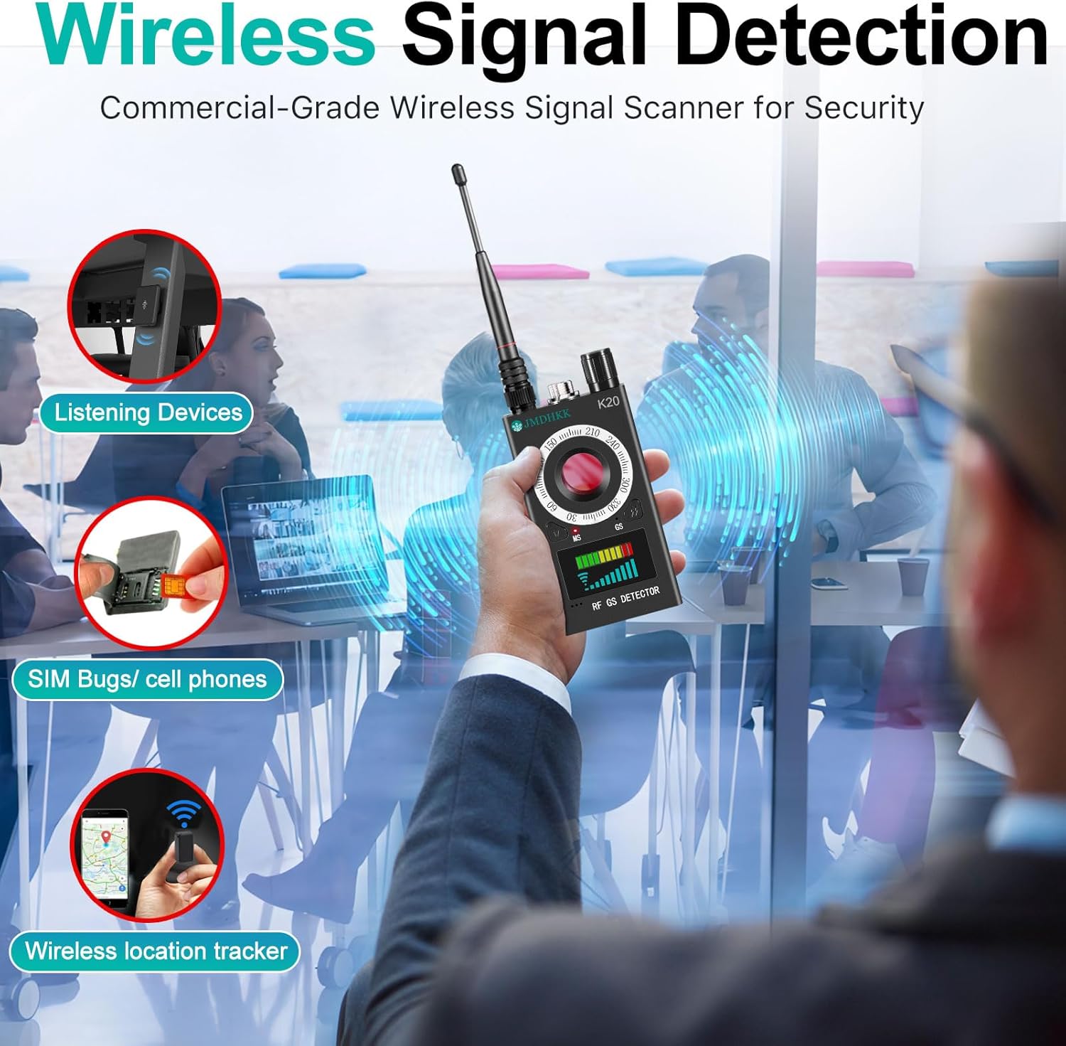 JMDHKK Hidden Camera Detector, Bug GPS Tracker Detector – RF Camera Finder for Hotel, Travel, Car, Office, Home Privacy Protection - Image 5