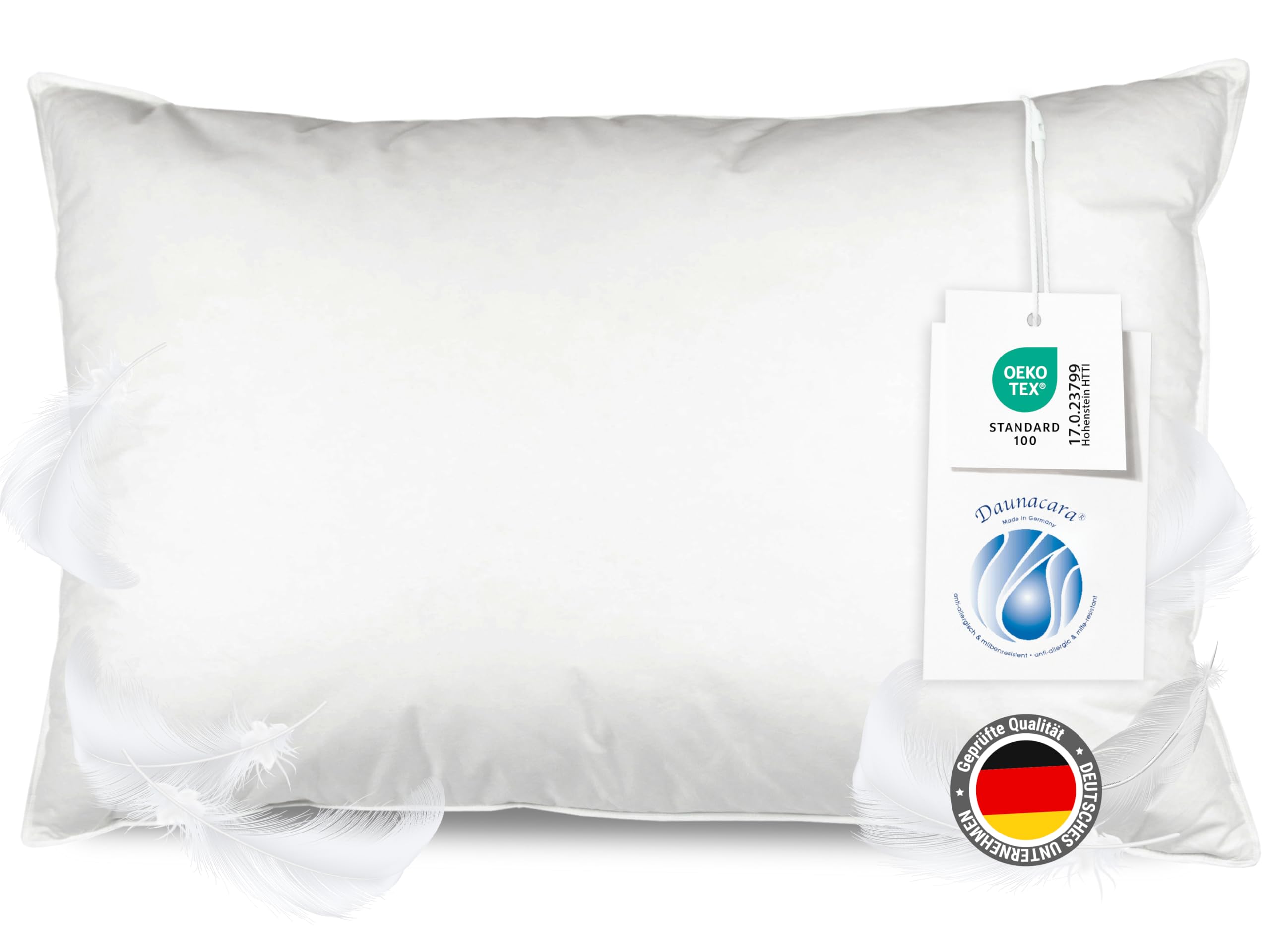 ZOLLNER Kopfkissen aus 90% Federn und 10% Daunen - Made in Germany - für Allergiker geeignet – Bezug aus hochwertiger Baumwolle - waschbar bis 60°C - 60x90 cm - Hotelqualität