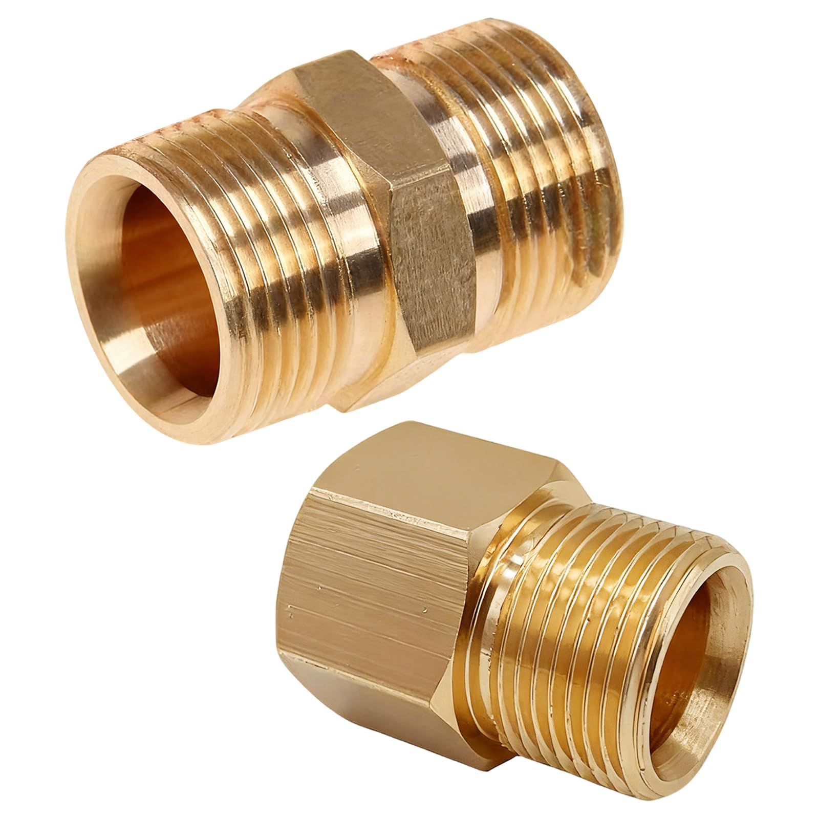 2 PCS Brass High Pressure Washer Coupler, 22mm to 15mm Reducer Metric M22 15mm External Thread to M22 14mm Internal, M22-14mm Male to Male Adapter, Pressure Washer Hose Pipe Fitting Garden Tools
