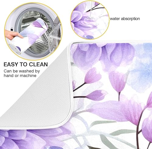 Miniatura 2 de Tapete reversible para secar platos, almohadilla de microfibra de flores azules y violetas, de secado rápido, escurridor de platos, accesorios de