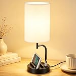 Dreamholder Contrôle du toucher USB Lampe de table avec USB C/A & AC Déplacement, 3-Way Lampe de chevet dimmable, Lampes modernes pour chambre à coucher, Bureau de chambre d'hôtes, Ampoule incluse, Miracle noir