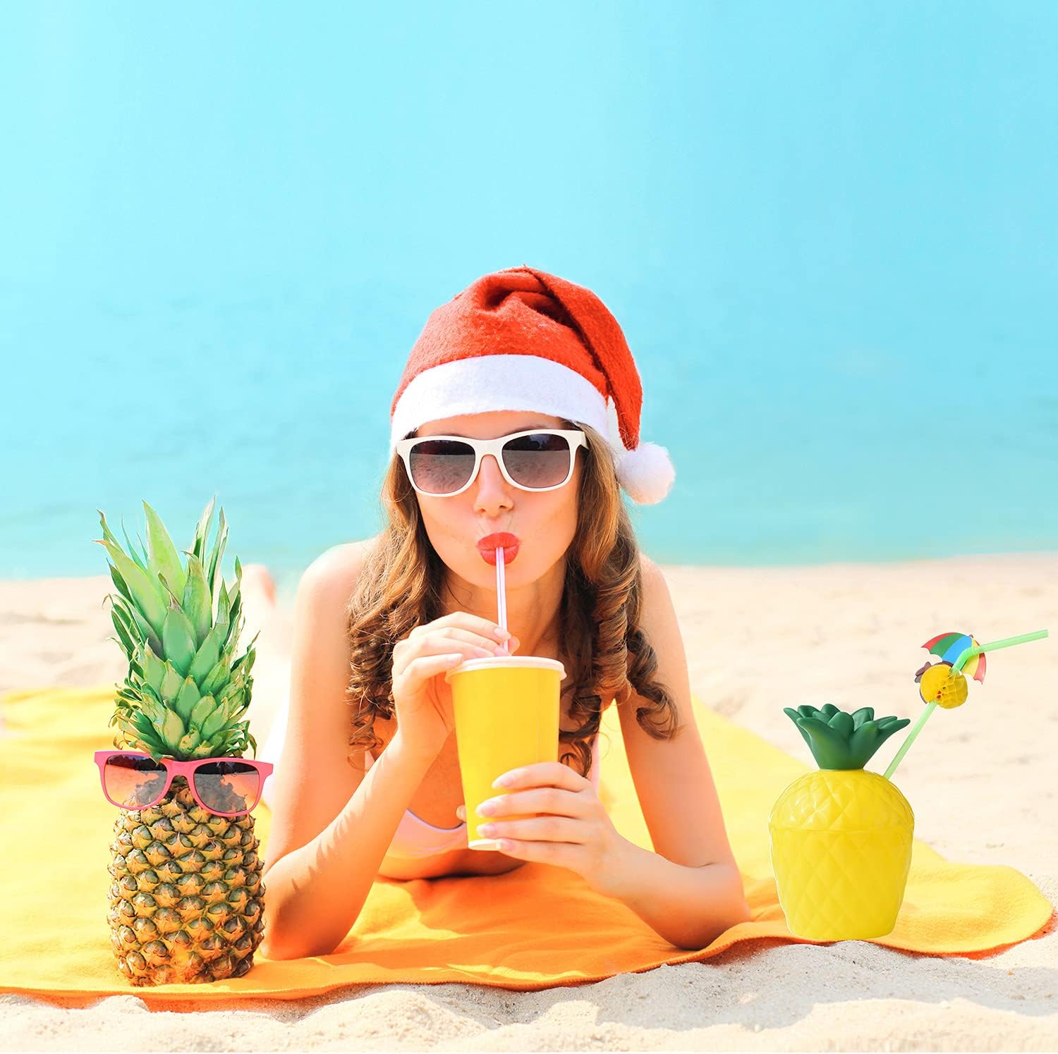 ALINK 12 Pineapple Cups with 12 Umbrella Straws and 12 Cocktail Drink Picks, Hawaiian Luau Tiki and Beach Party Decorations for Kids and Adults - Image 5