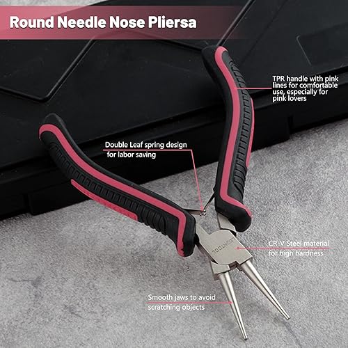 Miniatura 9 de Juego de 6 alicates de joyería, juego de alicates con estuche que incluye alicates de punta larga doblada, alicates diagonales, pinzas de extremo,