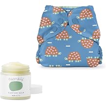 Esembly Daily Diapering Bundle Organic Everyday Balm 4oz and 1 Waterproof Cloth Diaper Outer Turtles, Size 2 Gentle Skin Protection and Blowout Defense