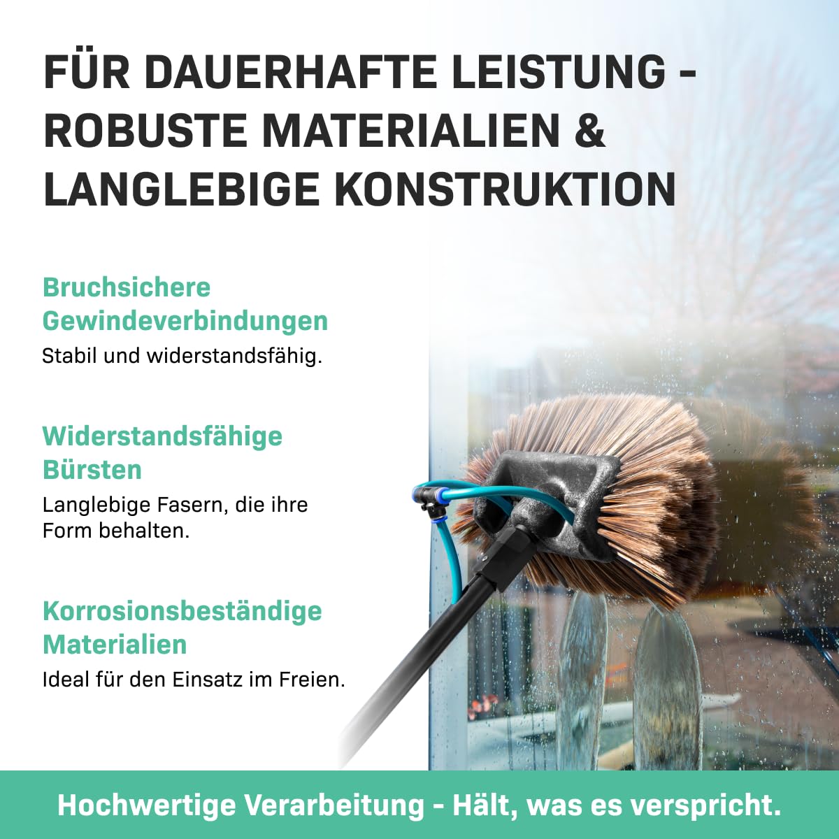VONROC Teleskop Waschbürste mit Teleskopstiel 6,5m - Ausziehbar Teleskopstangen Reinigung für Fenster, Terrassendach, Solaranlage - inkl. Bürste, Schlauch, Seifenspender