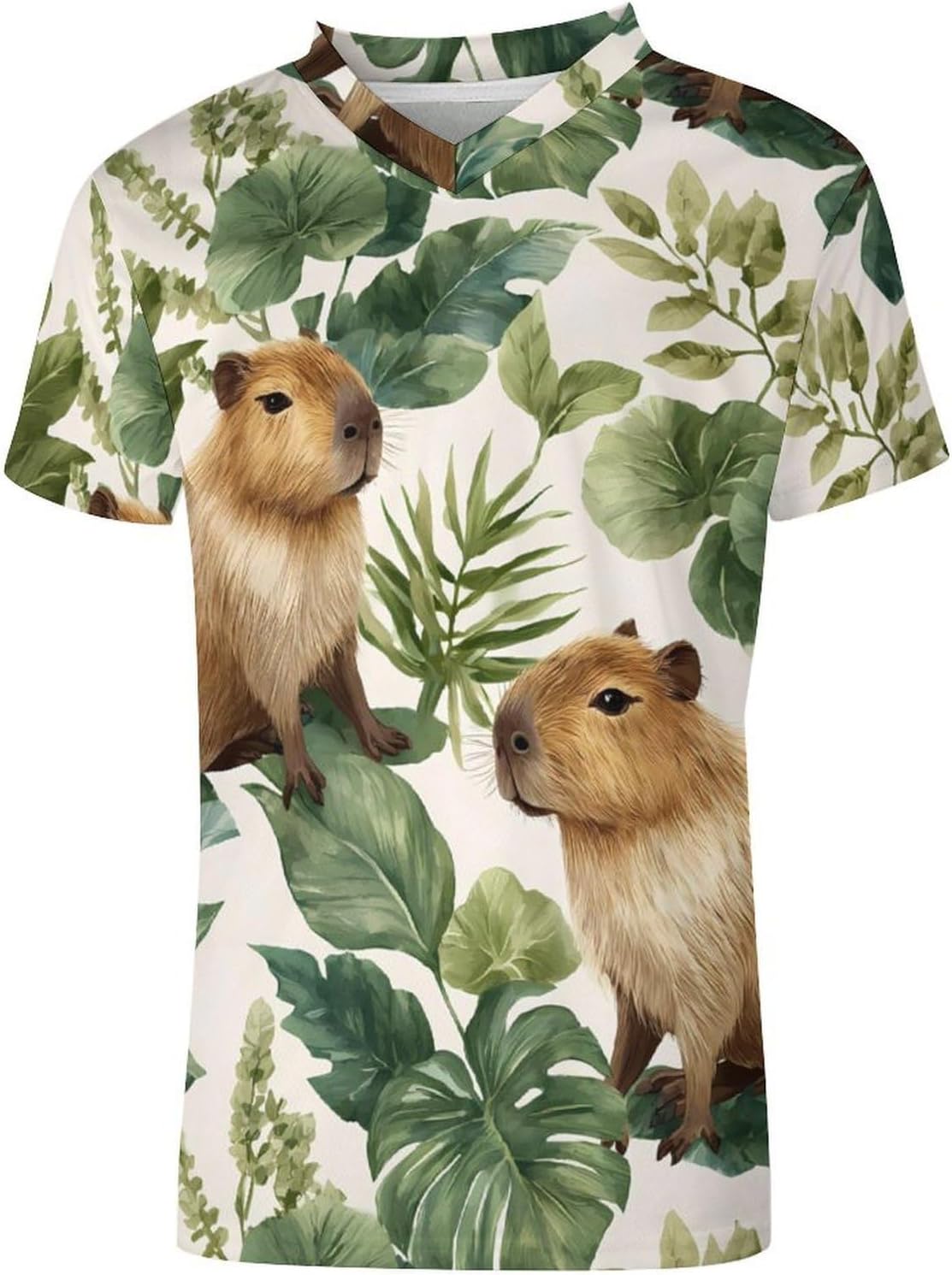 BCapybara Leaves Funny Mens V Neck Soccer Jersey Quick Dry Breathable Short Sleeve T Shirt Sports Football Tops 6X-Large