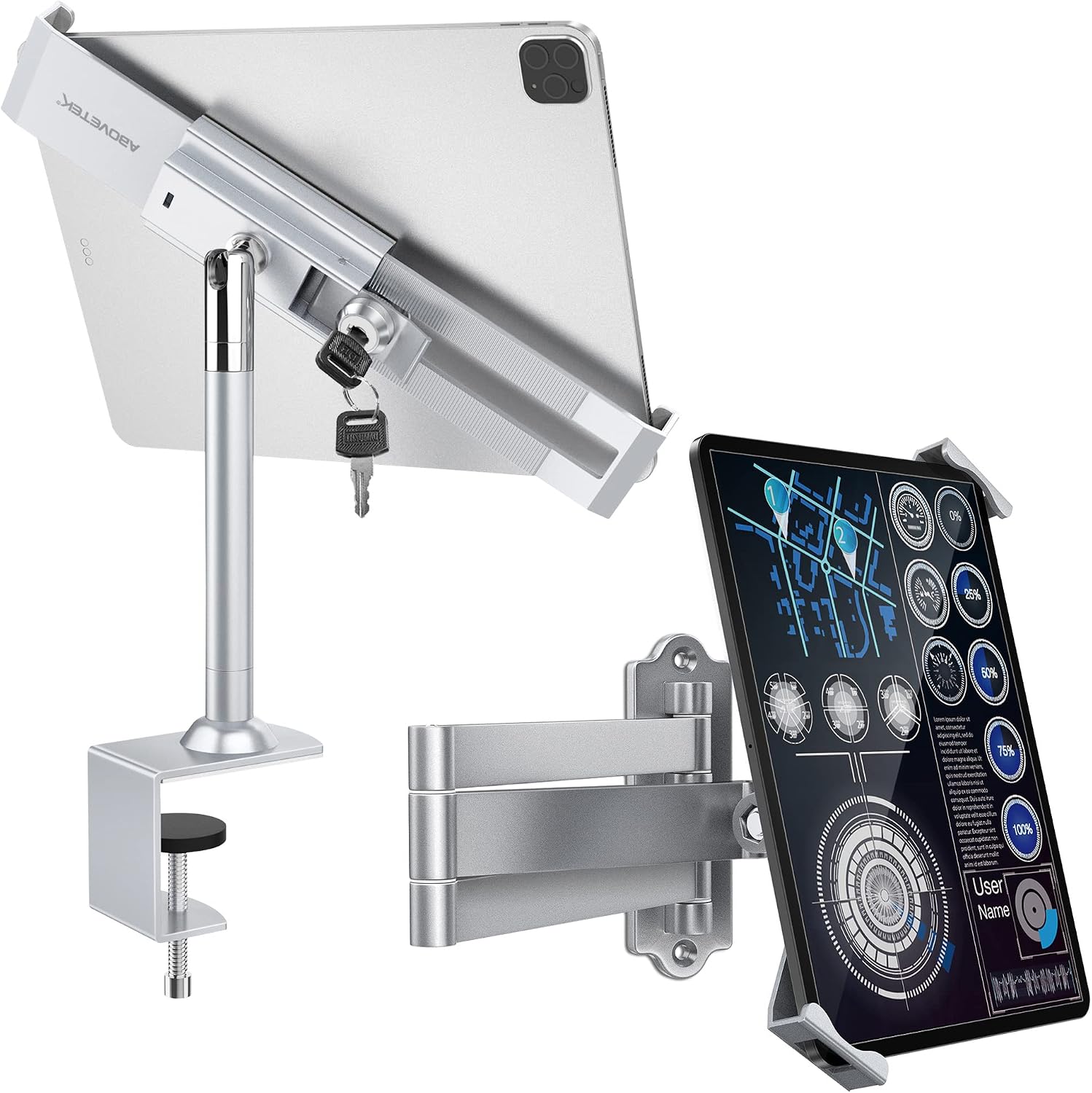 AboveTEK Anti Theft Locking Tablet Stand Holder & Tablet Wall Mount - Fits 7 to 11 Inch Tablets Including iPad, Galaxy Tab, Slate, Fire and More