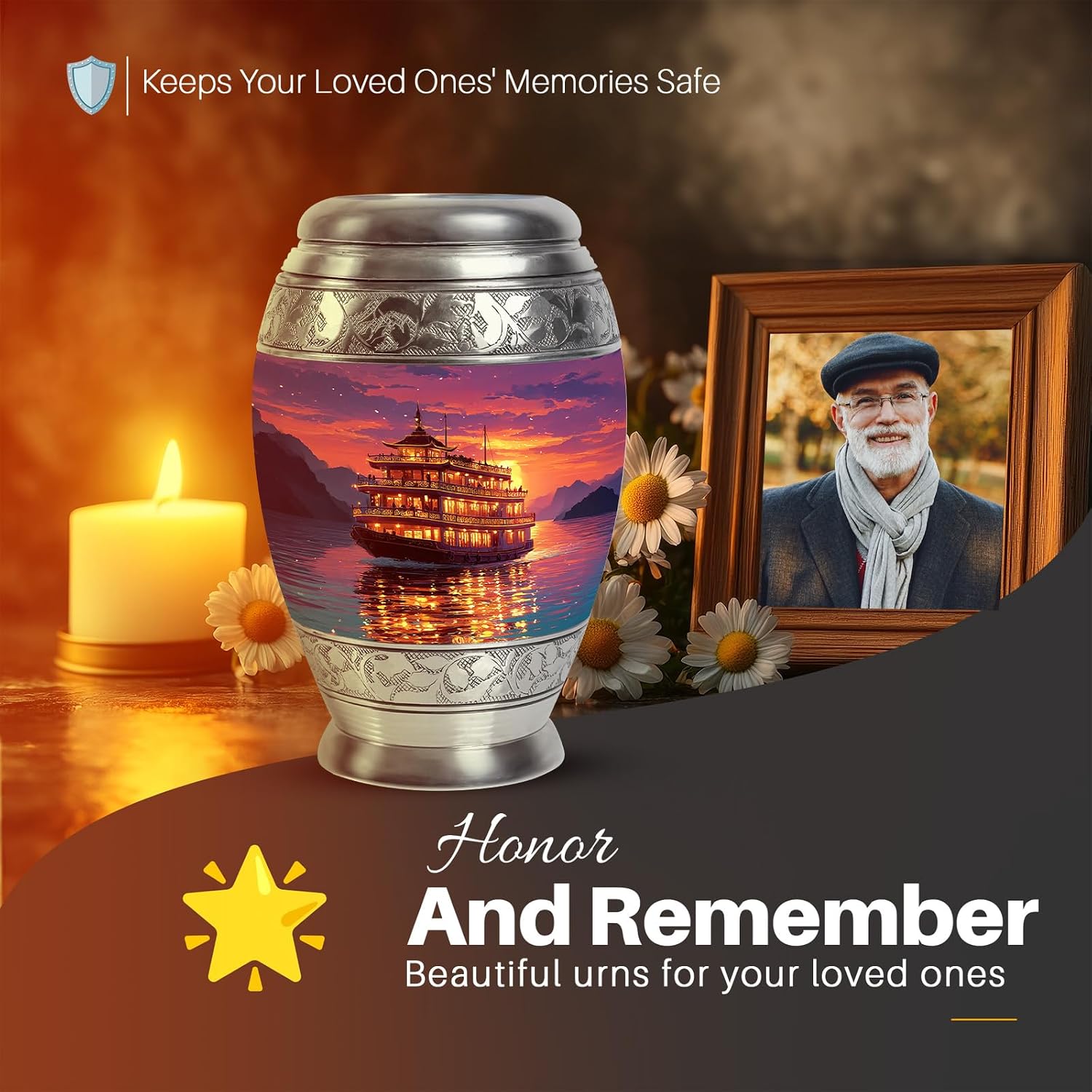 Yatskia Boat Decorative Large Funeral Urns for Human Ashes Adult Male and Female, Little Keepsake Urn for Ashes Adult Dad, (Monar 10 Inch and 3 Inch)