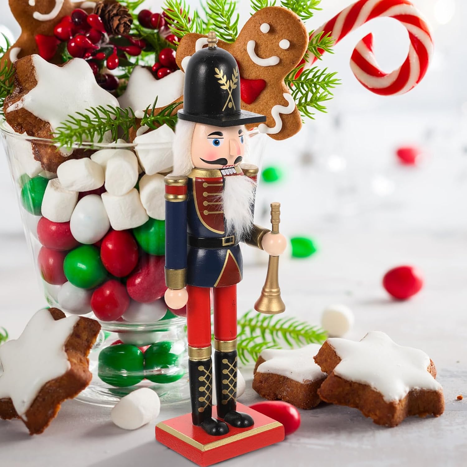 Kichvoe Wood Nutcracker Soldier Figurine 30cm Christmas Decorative Nutcracker Ornament Festival Tabletop Party Decoration